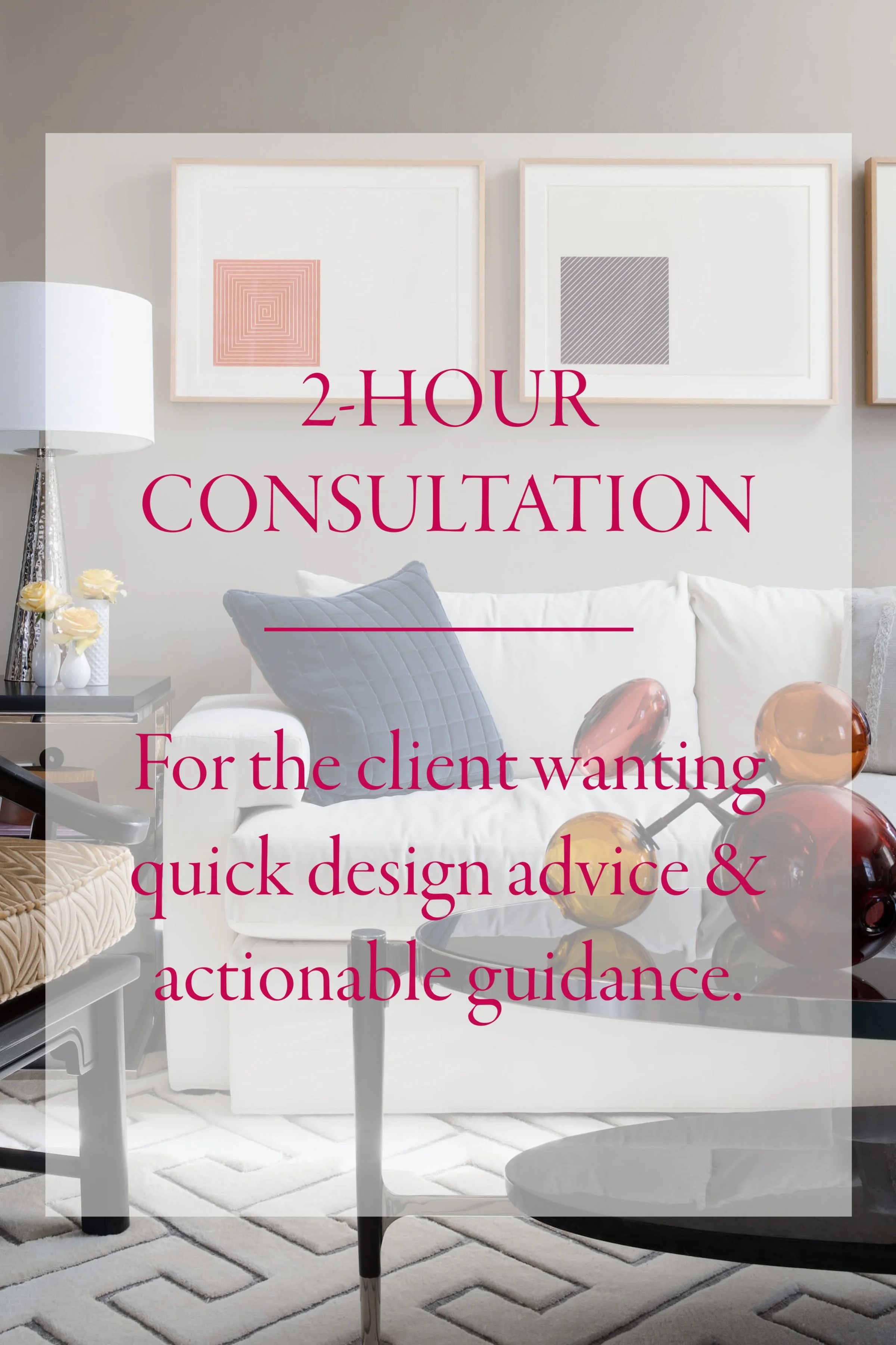 2-hour consultation; for the client wanting quick design advice and actionable guidance.