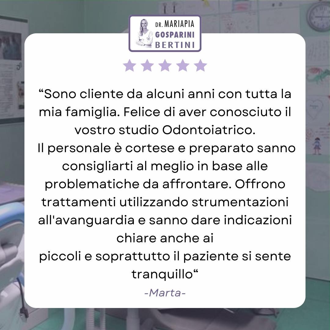 Grazie Marta per aver condiviso con noi la tua esperienza qui allo Studio Dentistico Gosparini Bertini! 🦷

Leggere le vostre recensioni ci gratifica sempre e ci motiva a fornire per ogni paziente un servizio di qualit&agrave; 🌟 

👨🏻&zwj;⚕️Se anch