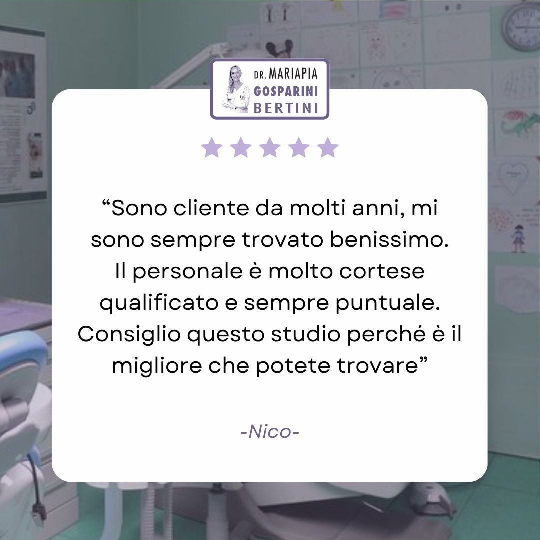 Grazie Nico per aver condiviso con noi la tua esperienza durante tutti questi anni con noi dello Studio Gosparini Bertini! 🦷

Presso il nostro studio, ogni giorno ci impegniamo per il benessere della tua salute orale e per rendere il tuo sorriso pi&