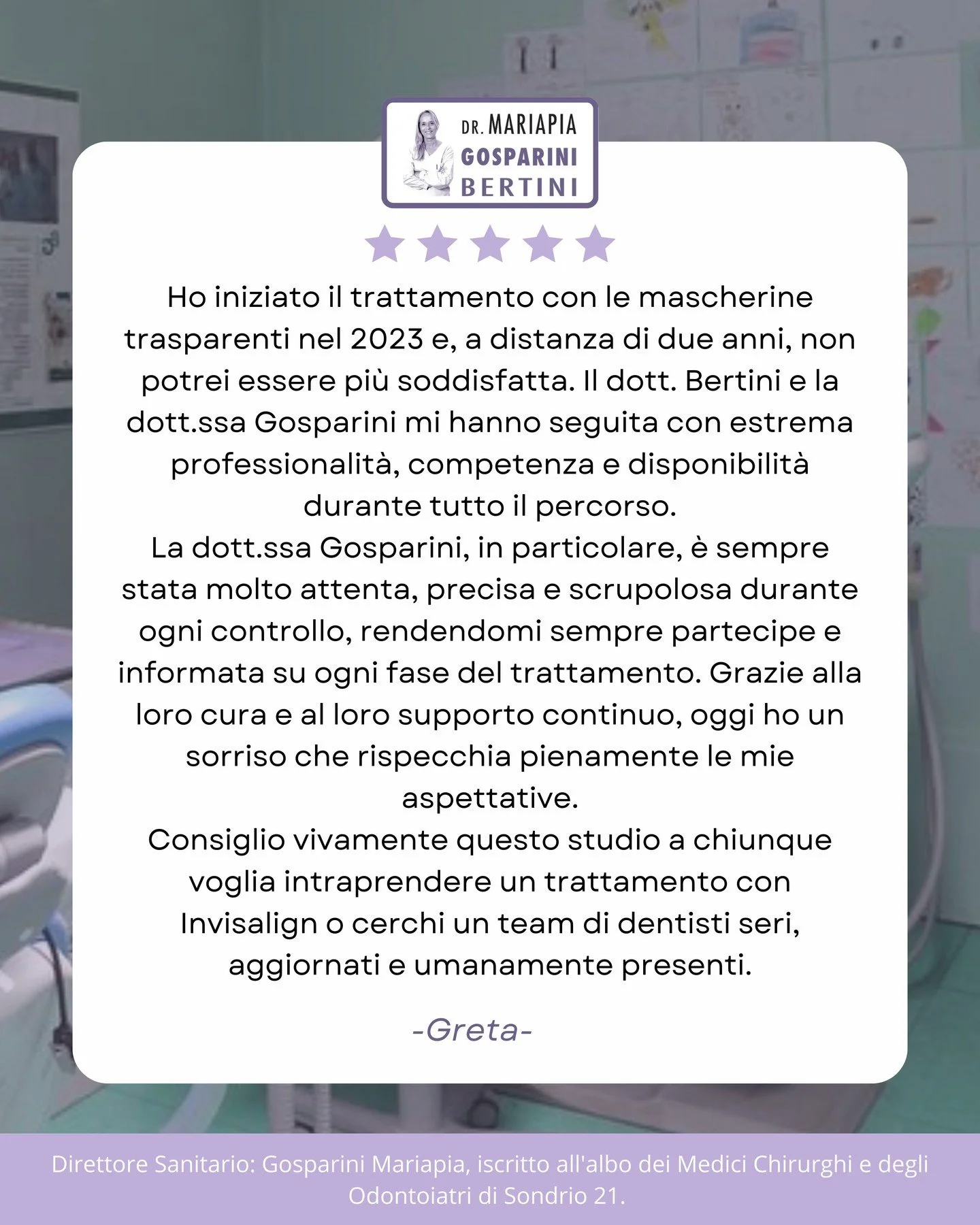 ⭐️⭐️⭐️⭐️⭐️
&ldquo;Grazie alla cura e al supporto costante del team oggi ho un sorriso che rispecchia pienamente le mie aspettative.&rdquo; &ndash; Greta

Le parole dei nostri pazienti sono la conferma pi&ugrave; bella del nostro lavoro 💜
Accompagnar