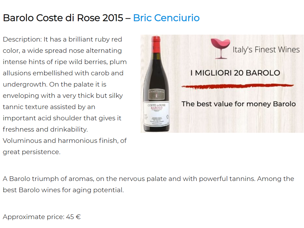 barolo coste di rose bric cenciurio italy's finest wines