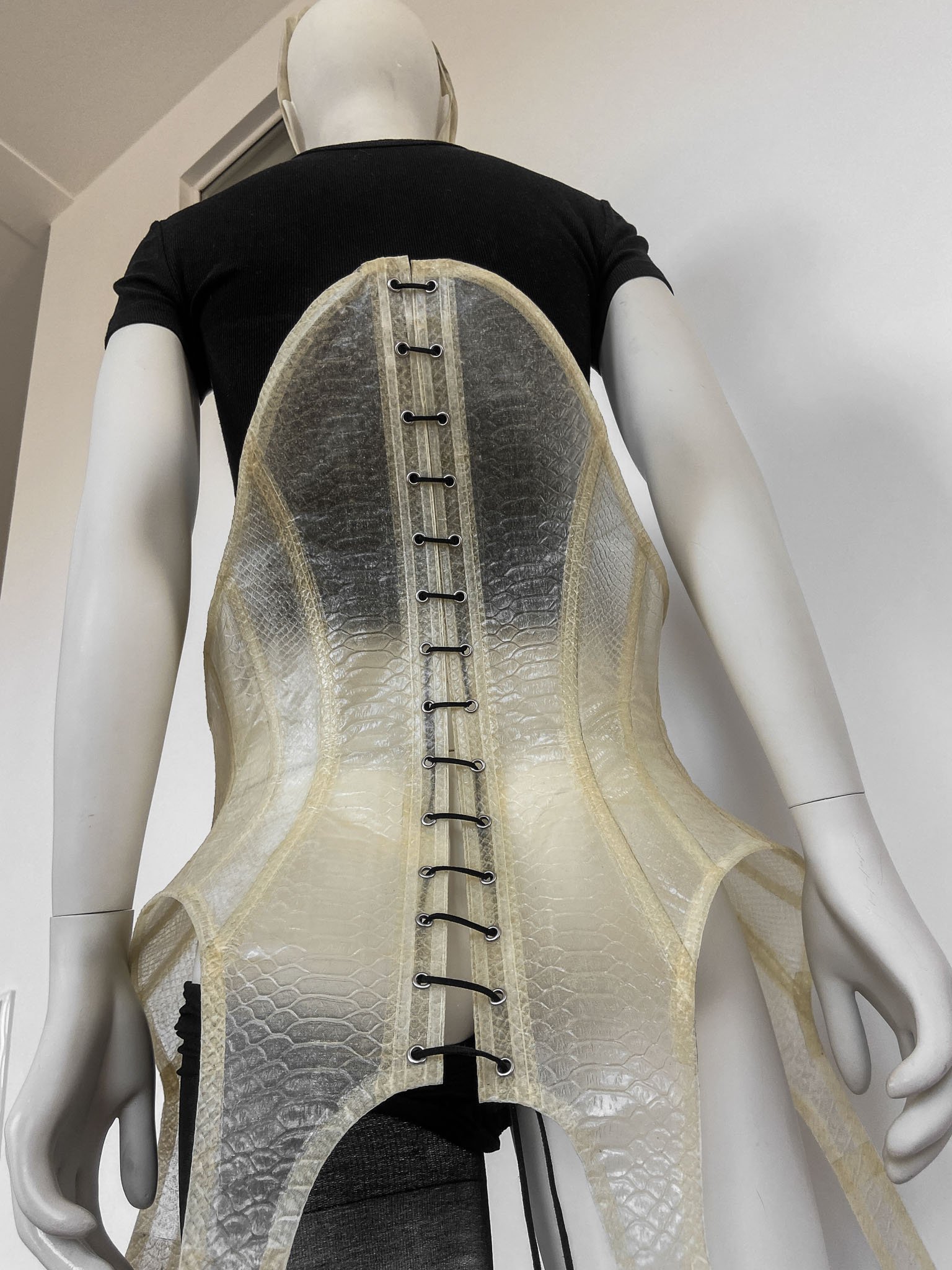 'OMEN' — Sculptural Snake Skin Latex Corset