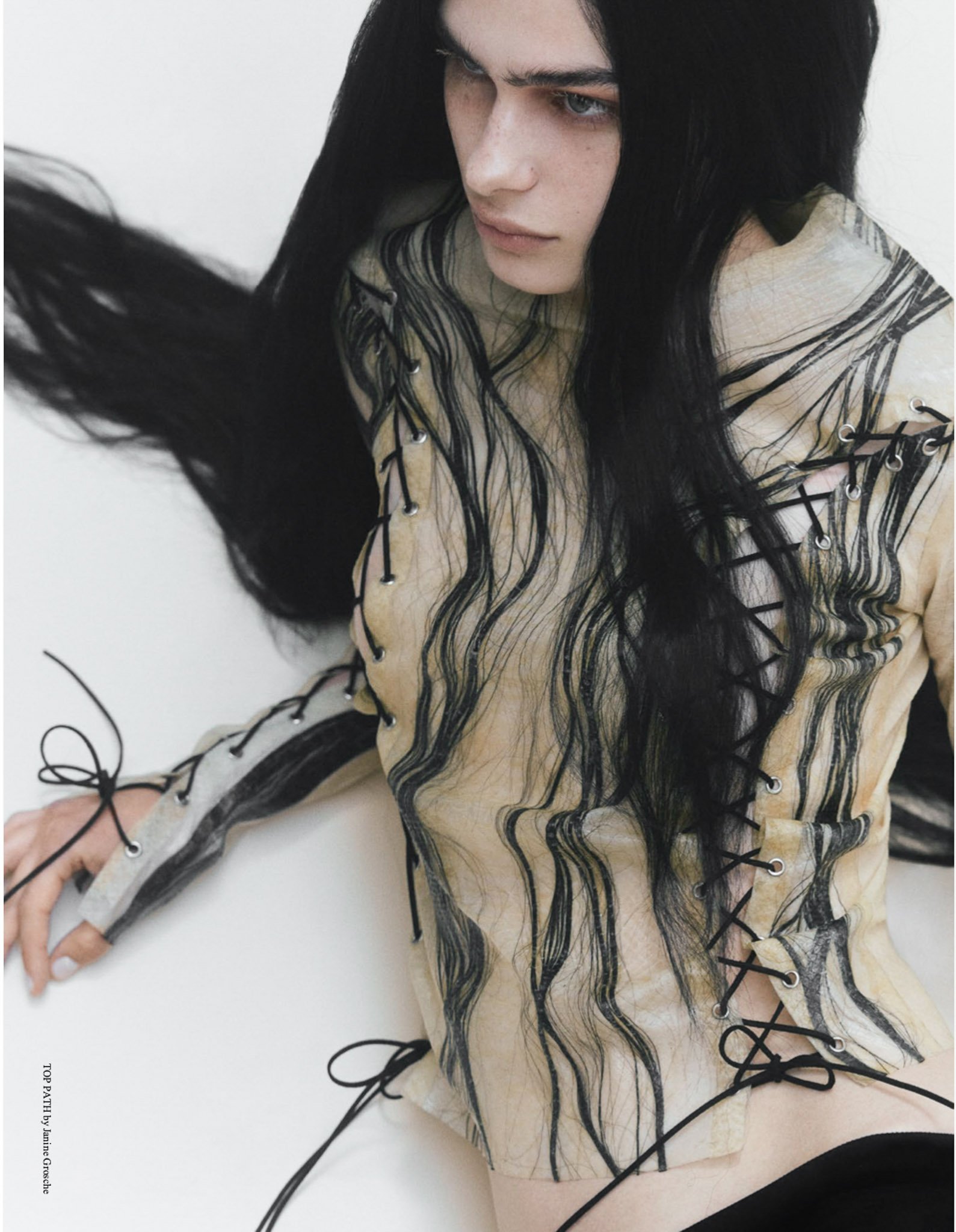 Hair embedded in handmade translucent snake skin latex, developed from natural liquid latex by Janine Grosche for PATH.