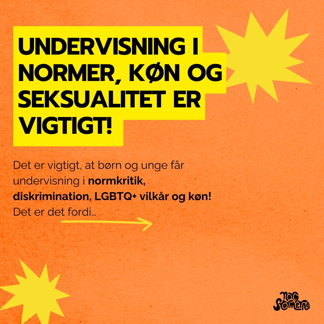 Undervisning i normer, k&oslash;n og seksualitet er vigtigt! 🙌
Ung-til-ung undervisning og fagpersonalekurser i i normkritik, diskrimination, LGBTQ+ vilk&aring;r og k&oslash;n er med til at skabe plads til forskellighed, nuancere forst&aring;elsen a