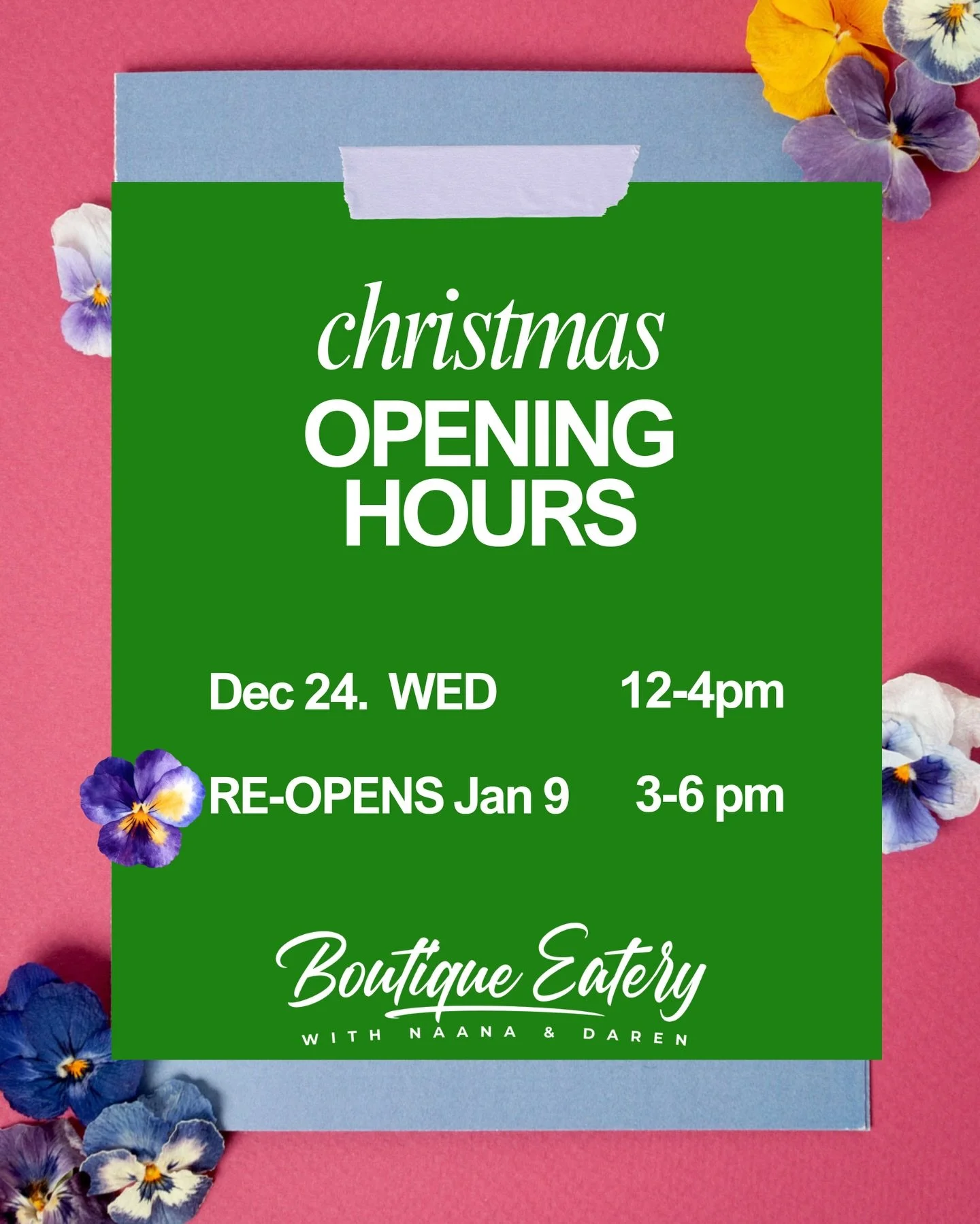🎄✨ Christmas Eve Hours ✨🎄
We&rsquo;re open Wednesday, December 24th from 12pm &ndash; 4pm 🤗, 11186 Peggy&rsquo;s Cove Rd.  Cake order pickup dates already scheduled still remain the same.

We&rsquo;ll have assorted Boutique Eatery gluten-free cupc