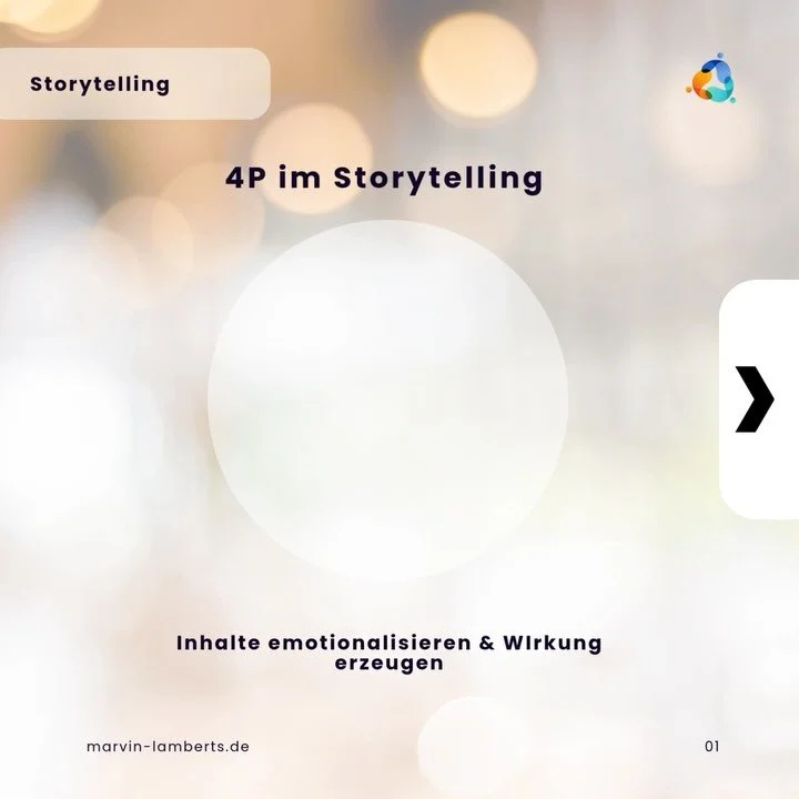 Die 4P im Storytelling helfen dir, Inhalte vom Kopf ins Herz zu bringen: 
Es geht hier nicht um DEN perfekten Weg f&uuml;r Storytelling, sondern &uuml;ber vier Dinge die eine wichtige Rolle spielen und uns erinnern Details zu liefern.

People, Place,