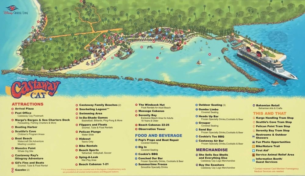 map of castaway cay provided by disney showing all locations on the island