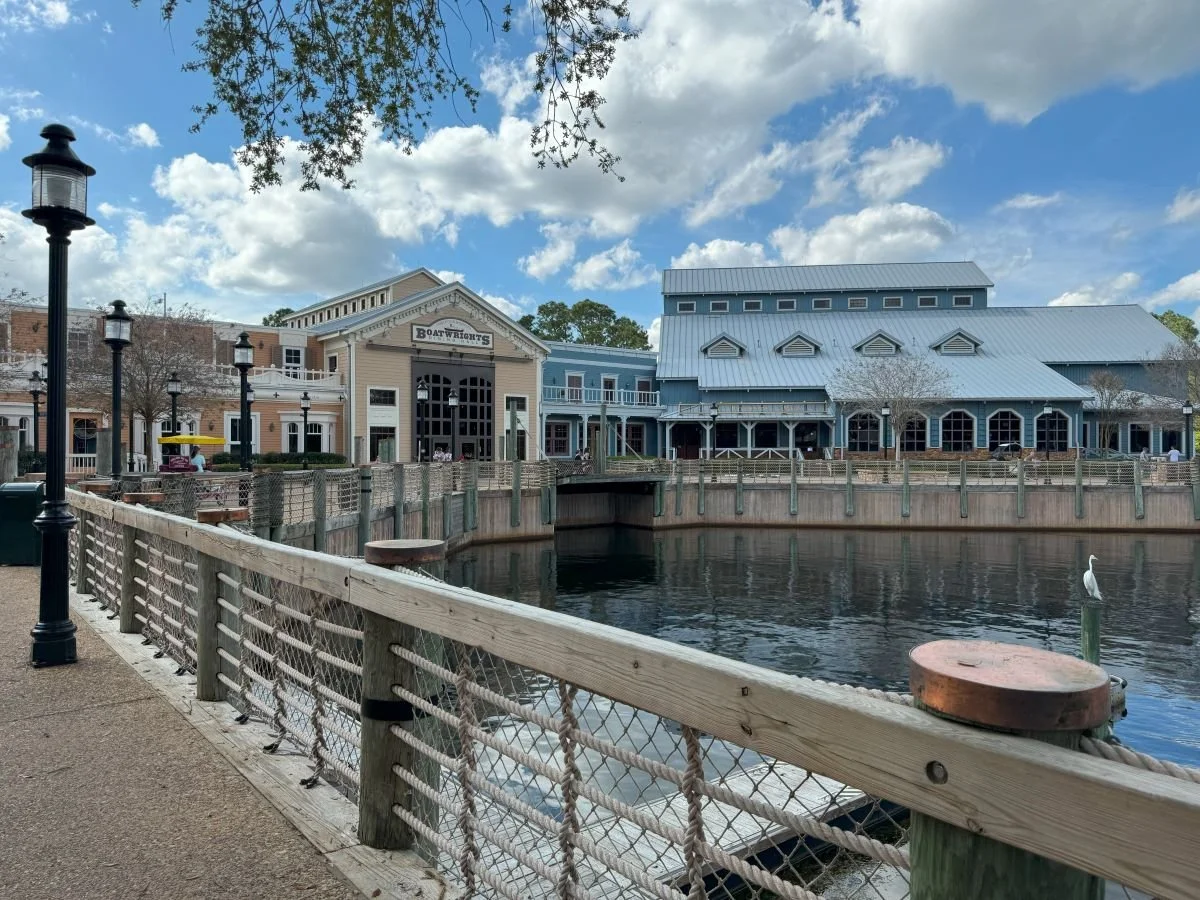 a u-shaped dock with a port feel at disney's port orleans riverside.
