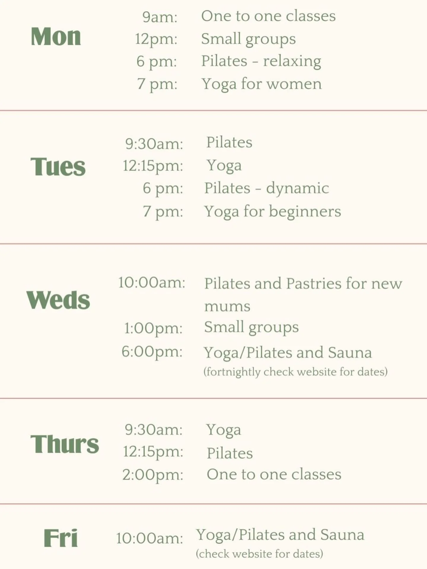 The brand new schedule.
From April onwards&hellip; any queries just email me!
Sally@growan.co