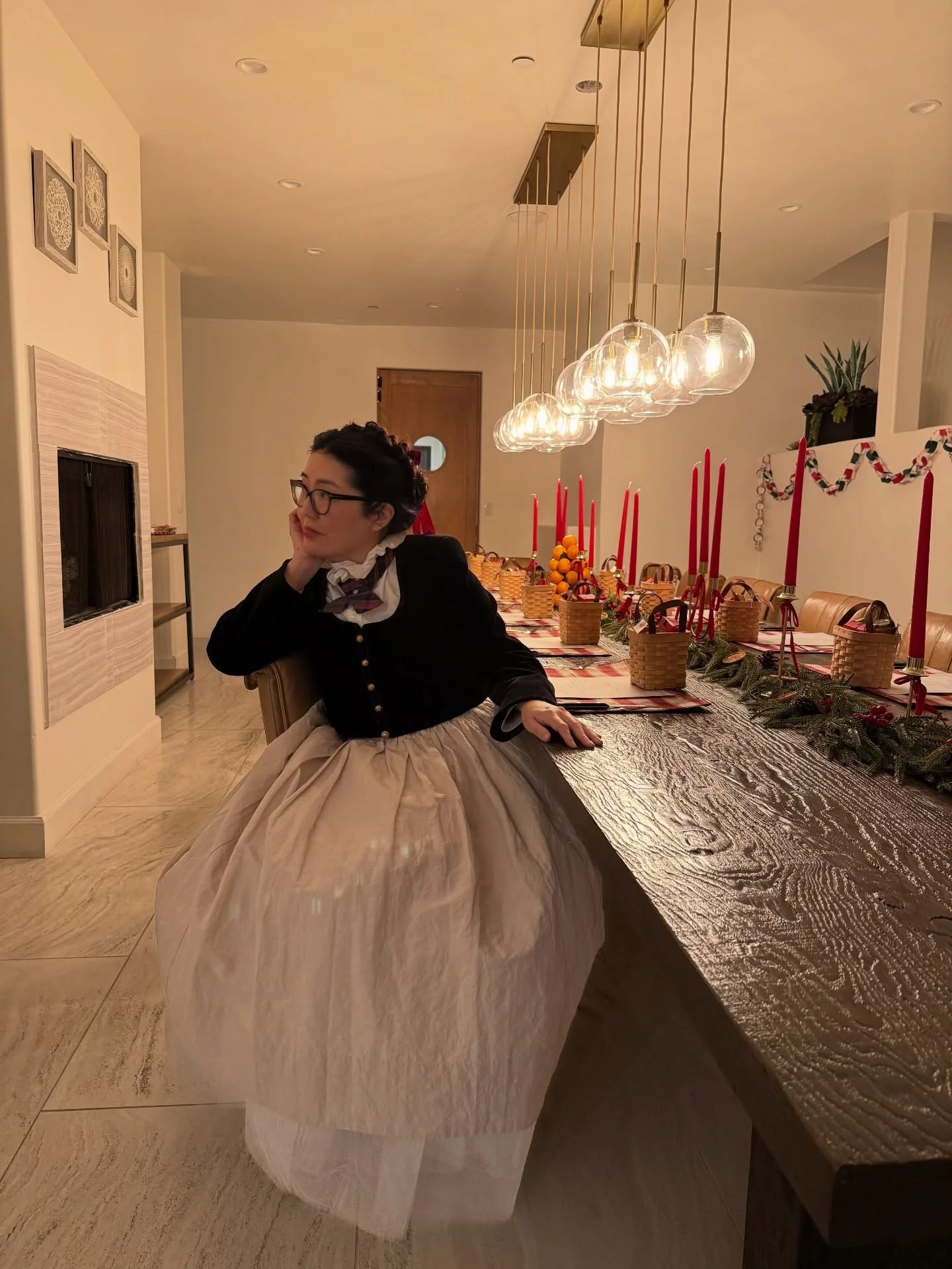 Thank you to @Airbnb for a perfect December stay in LA. I got to throw the themed dinner of my dreams with my little women! Big thanks to my friends for dressing up and to the Chef Service for our English roast! Merry Christmas, world 🎄