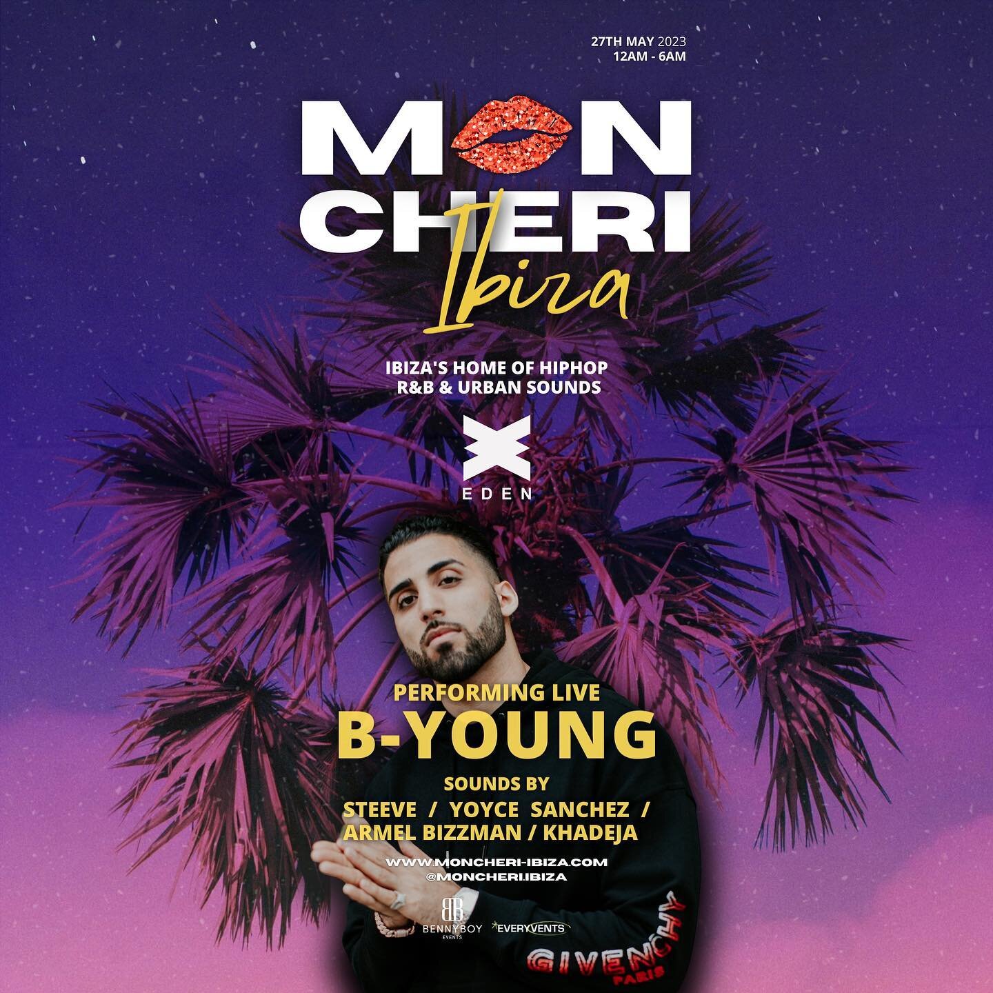 B YOUNG LIVE ! ✨🎤 📢

The International Superstar Is Flying Into Ibiza 🇪🇸On The 27TH May To Shutdown Our Opening Party ! 🔥Hope You Ready !😮&zwj;💨

Starting This Season With A Bang 🔥 079 A Friend And Let Them Know 📲 M💋N CHERI IBIZA Is Back &a