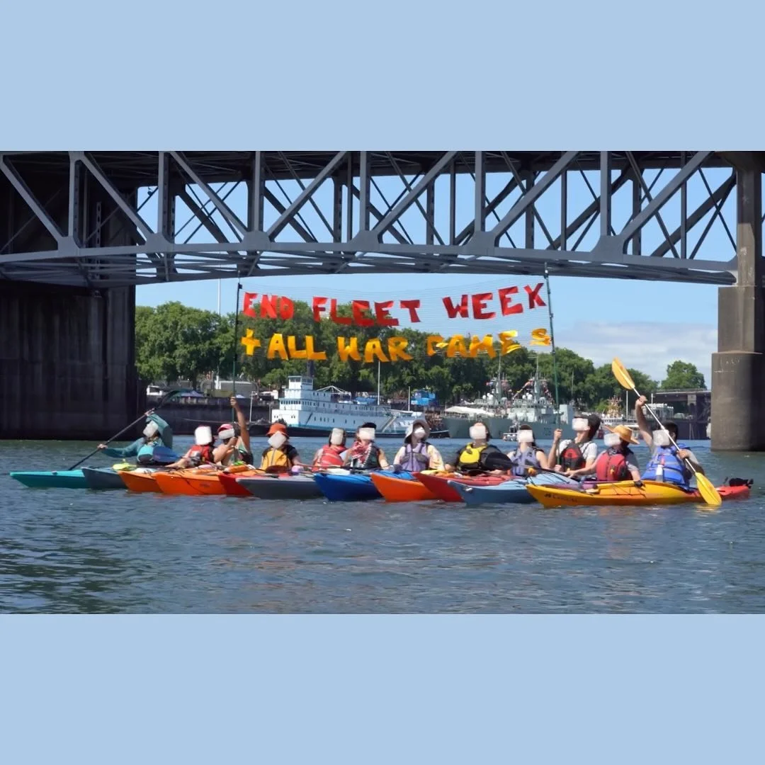 Did you catch us on the water last weekend? We joined the community led mass mobilization to reject militarization and fight for health, housing and education!

While Navy ships were docked in downtown Portland for the annual Fleet Week, recruiting o