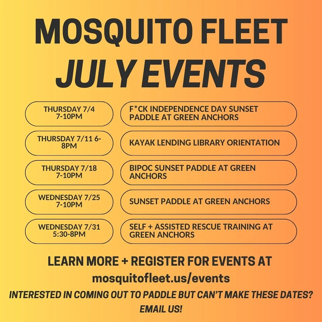 Our July events are here 🤗🔥💫 Register for events using the link in our bio 🌿

Thursday 7/4, 7-10pm - F*ck Independence Day Paddle at Green Anchors 😡🙅🏽&zwj;♀️

Thursday 7/11 6-8pm - Kayak Lending Library Orientation 🛶🤓 

Thursday 7/18, 7-10pm