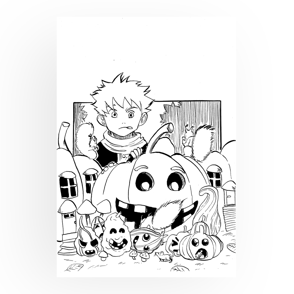 Pumpkin Carvings – Original Illustration (A5, Hand-Drawn)