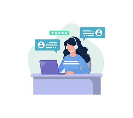 Buukkausta kuvaava kuvitus, jossa asiakaspalvelija hoitaa yhteydenottoja ja sopii tapaamisia potentiaalisten asiakkaiden kanssa.