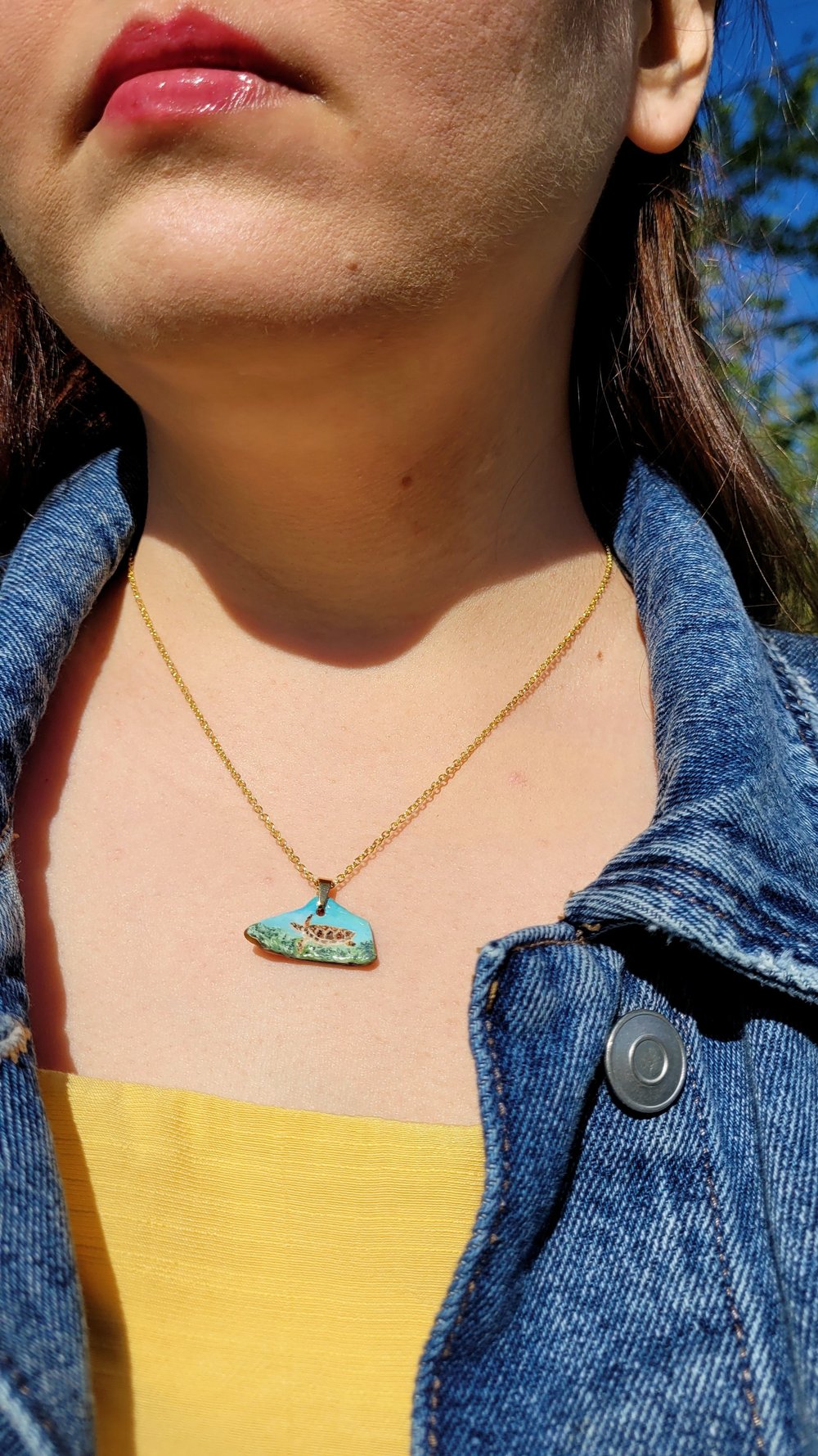Sea Turtle on Sea Glass Necklace — Lisa Cornwell Fine Art
