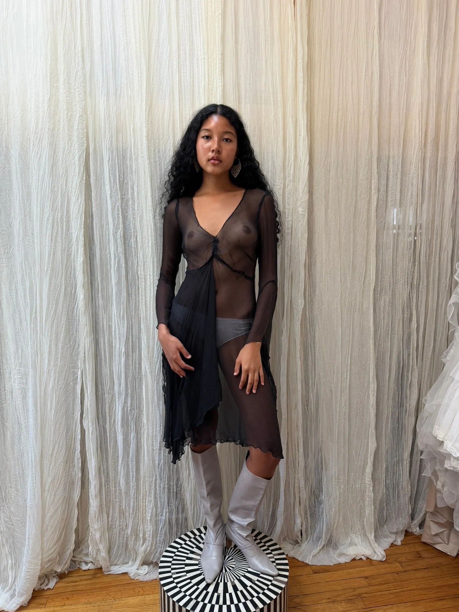 black silk chiffon dress (XS-S)