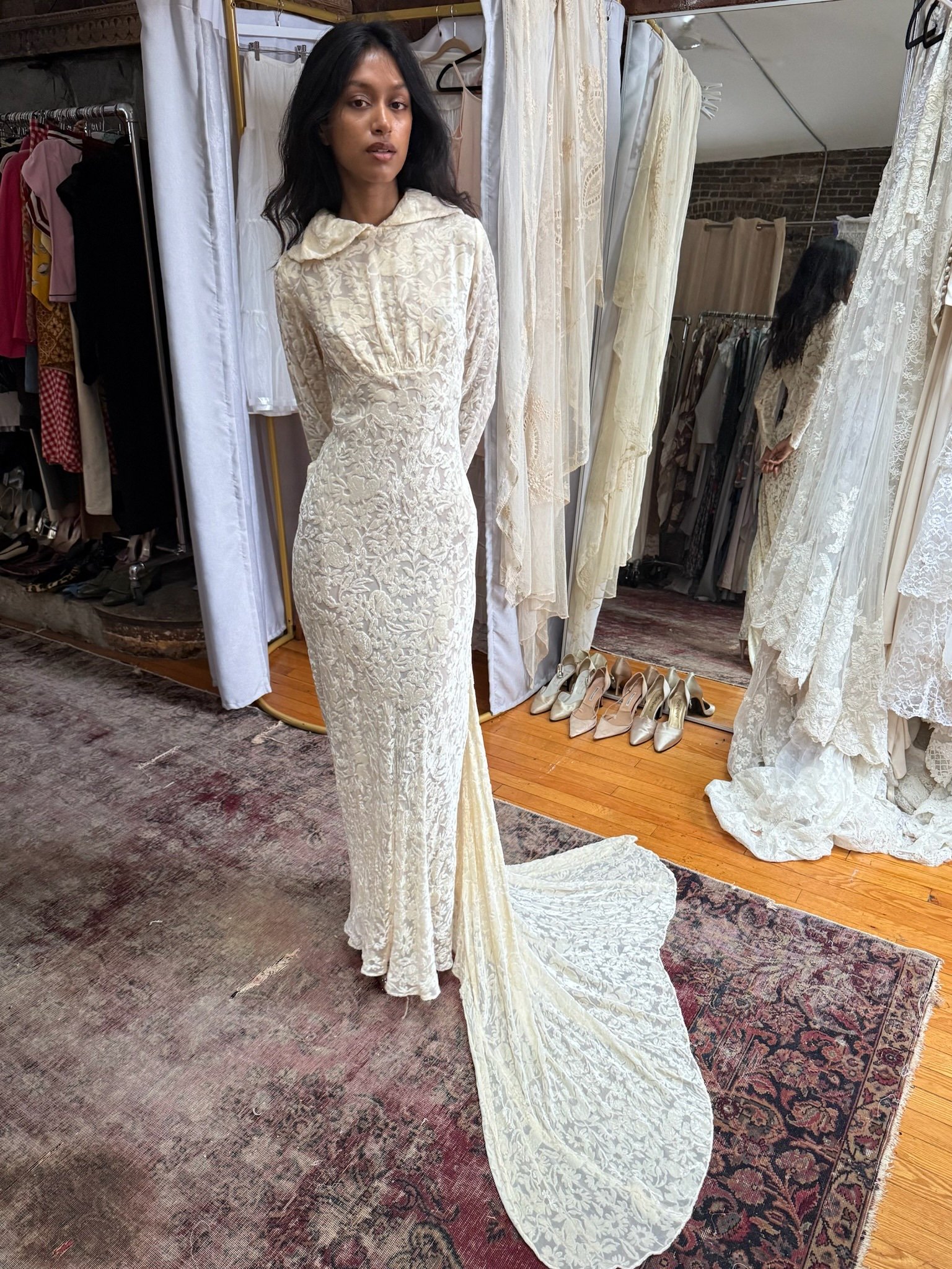 1930/40s devore silk velvet floral dress (XS-S)