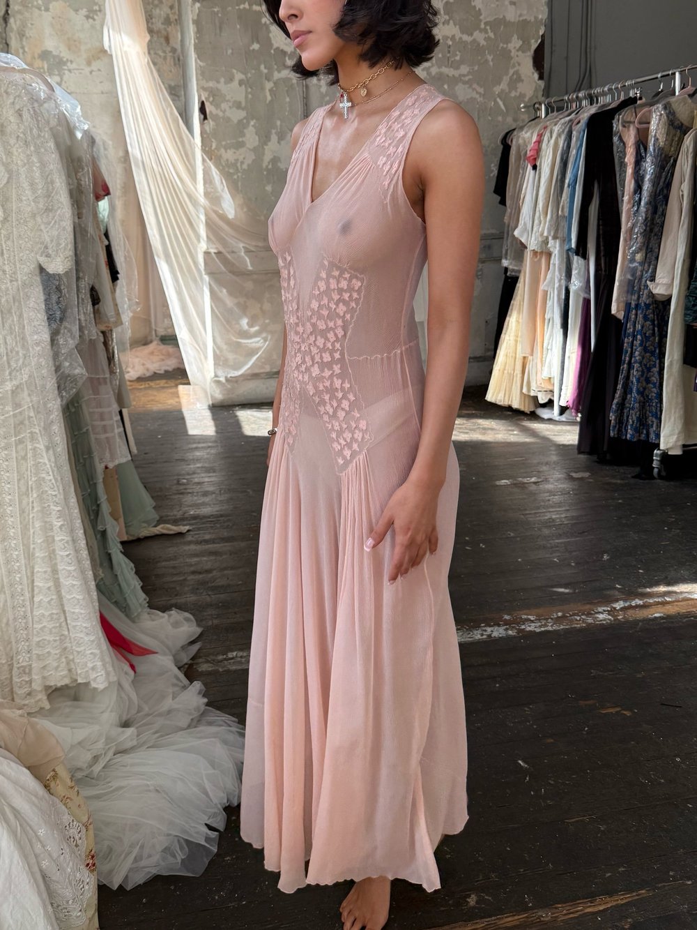 white christmas dresses Slip dress with chiffon top and silk skirt – FROLOV main image 1