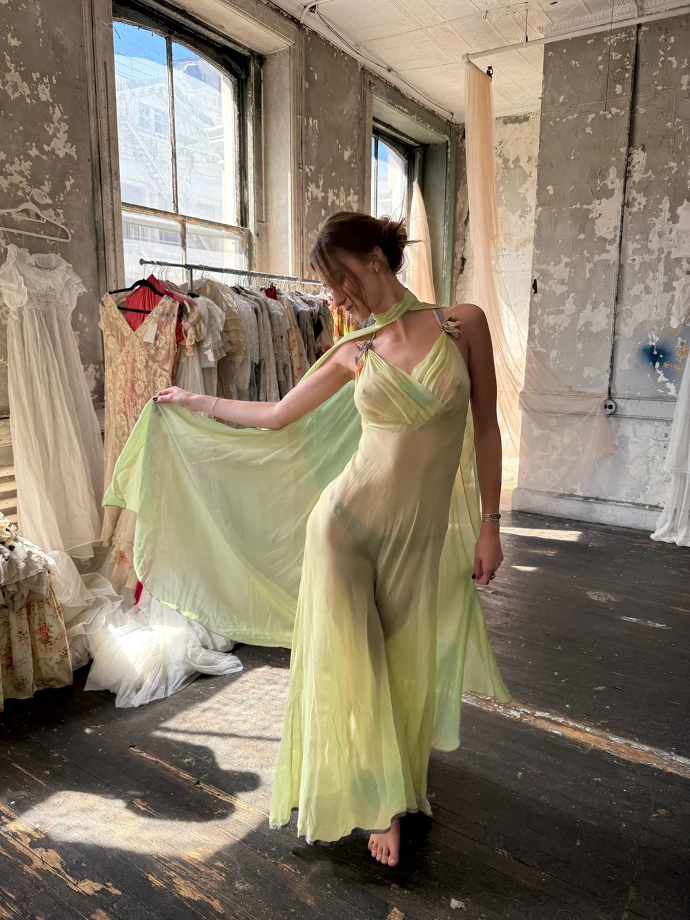 1930s green sheer gown & cape set (XS-S)  Farmer's Daughter