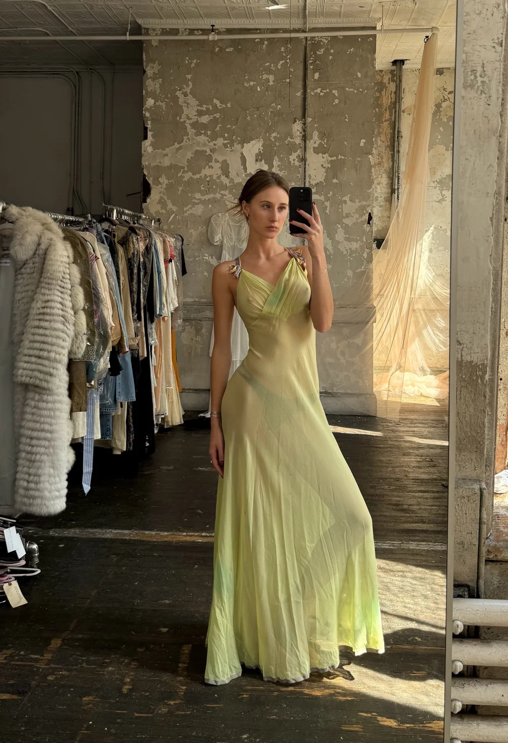 1930s green dress Emerald Green Silk Midi Dress (S) – Holy Thrift main image 1