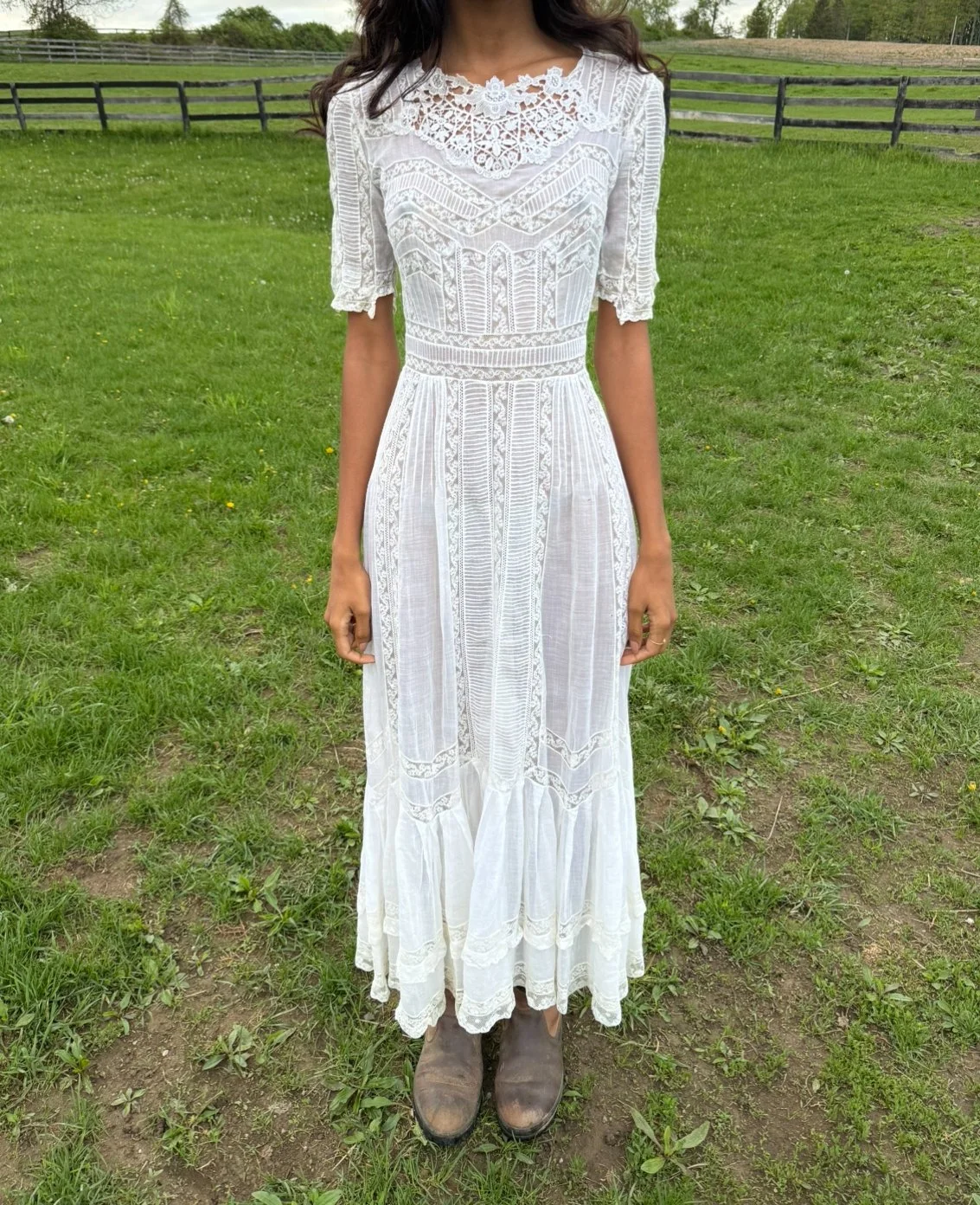 chinese dress ladies Antique Edwardian Ivory Embroidered Lace Lawn Dress With Underskirt – Very  Breezy main image 1