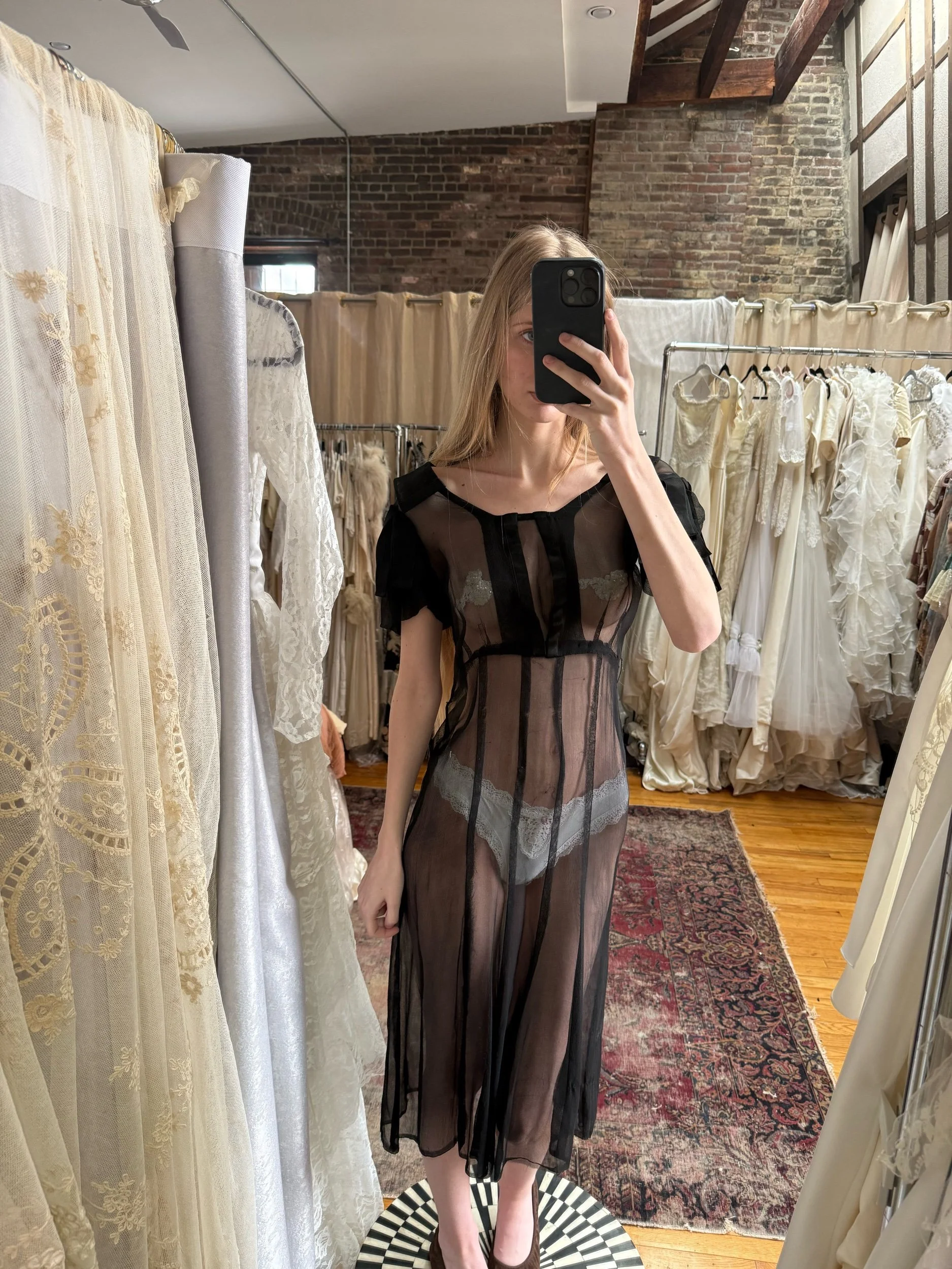 1940s black chiffon collared dress (XS)