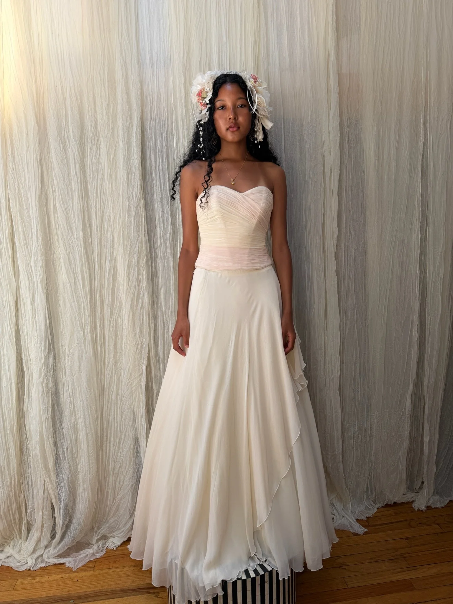 sweet pink silk bridal skirt set (S)