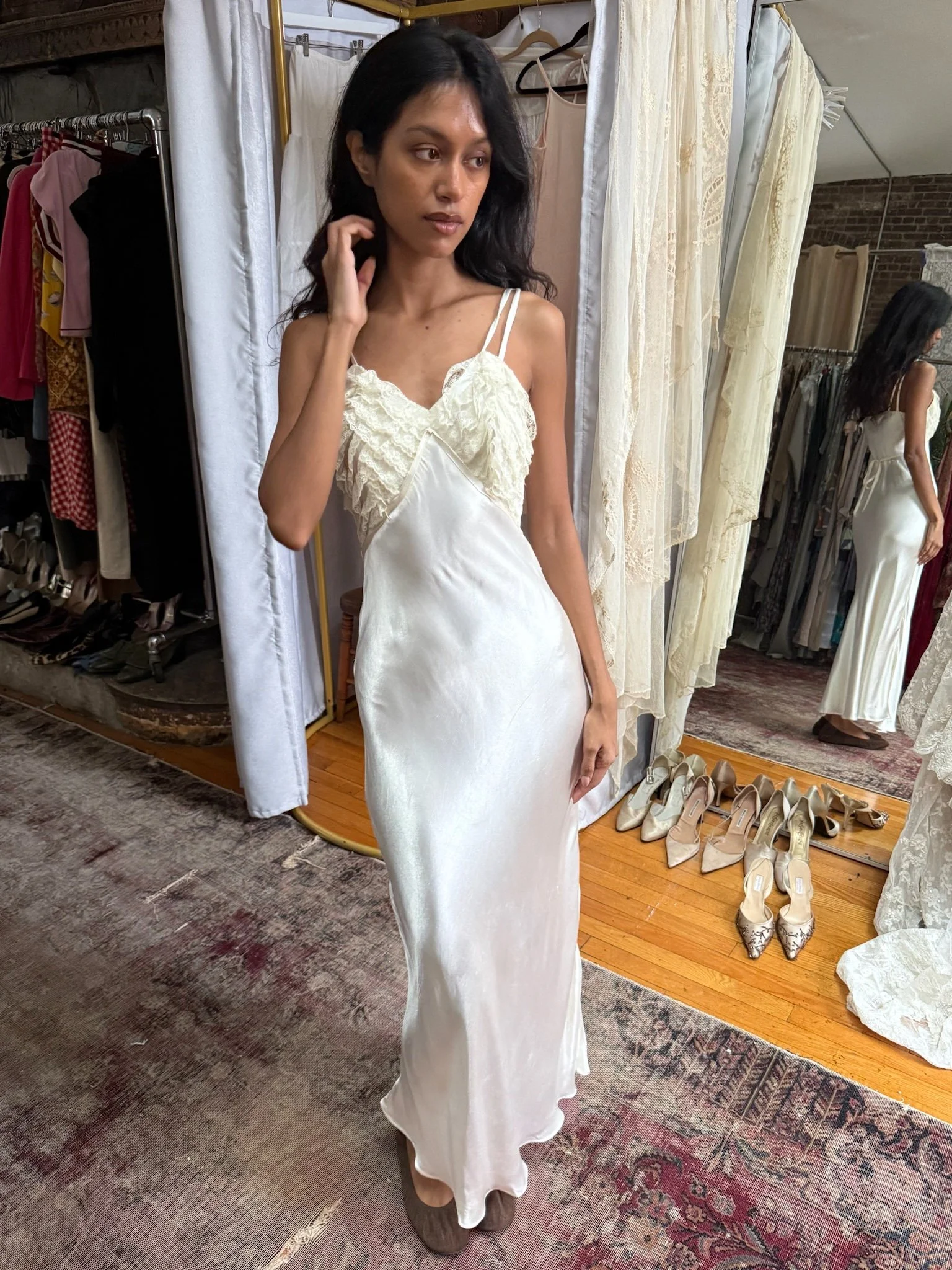 1930s silk satin ruffle slip (XS-S)