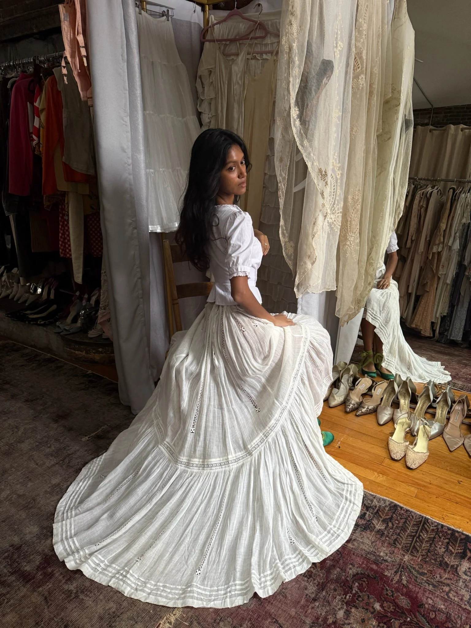 edwardian cotton & lace paneled skirt (XS)