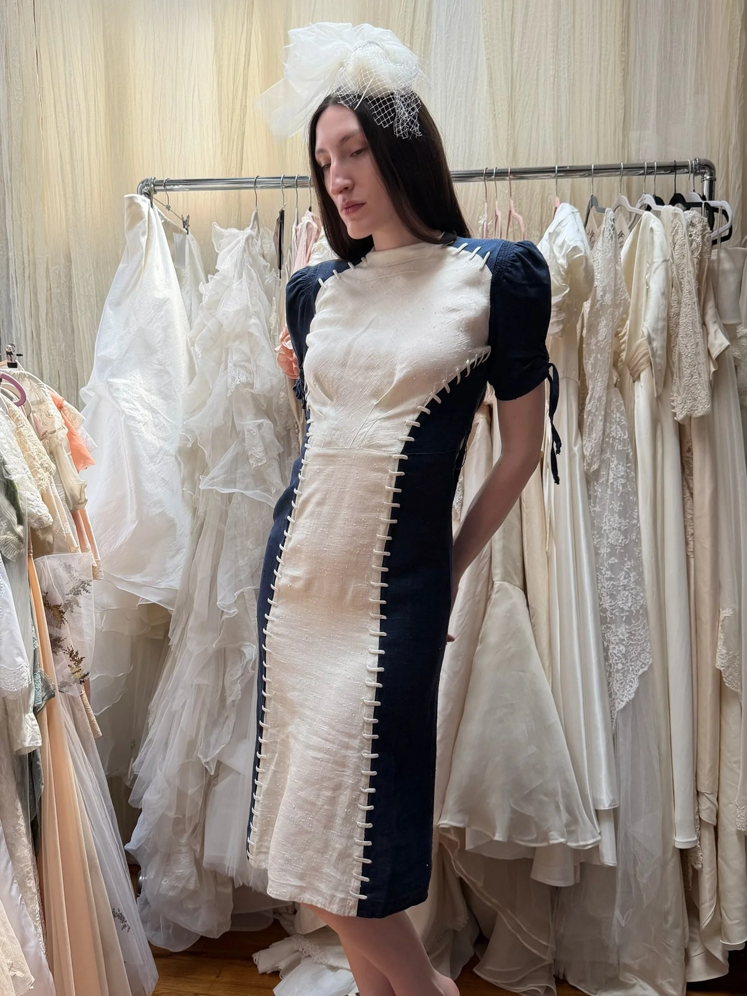 vintage stitched linen dress (XS-S)
