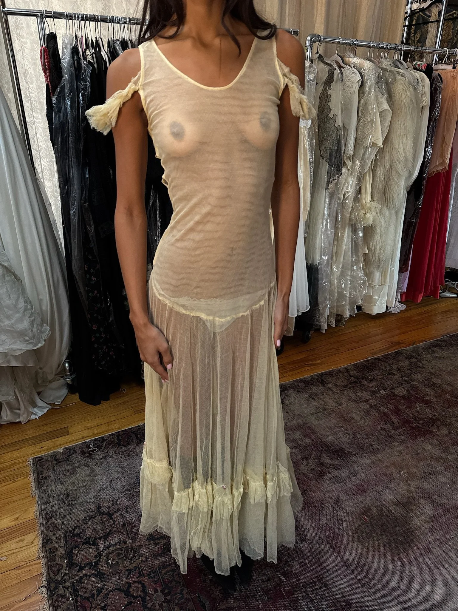 1930s yellow net lace dress (XS)