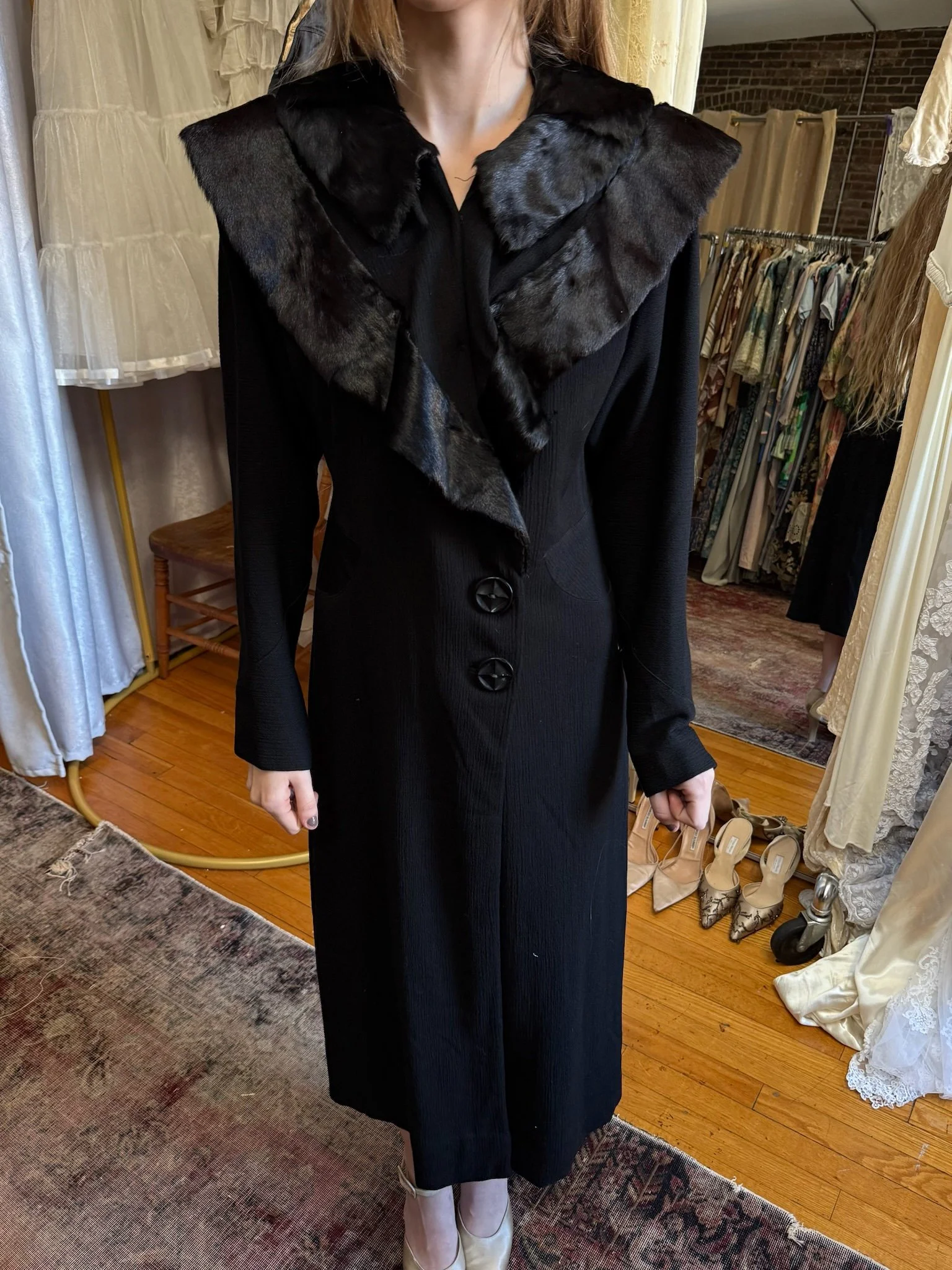 1940s coat with fur collar (XS-M)