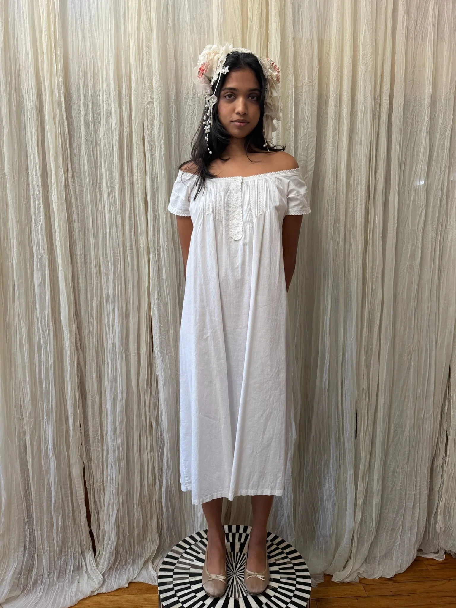 antique cotton chemise dress (S)