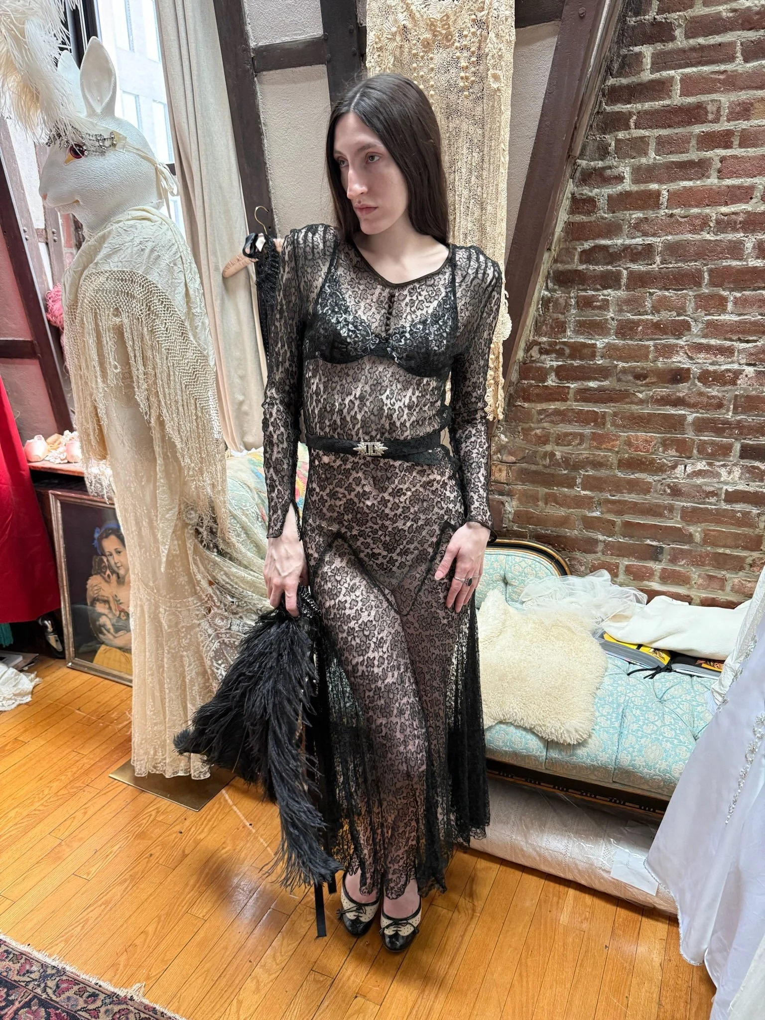 1930s/40s dark lace dress (XS-S)