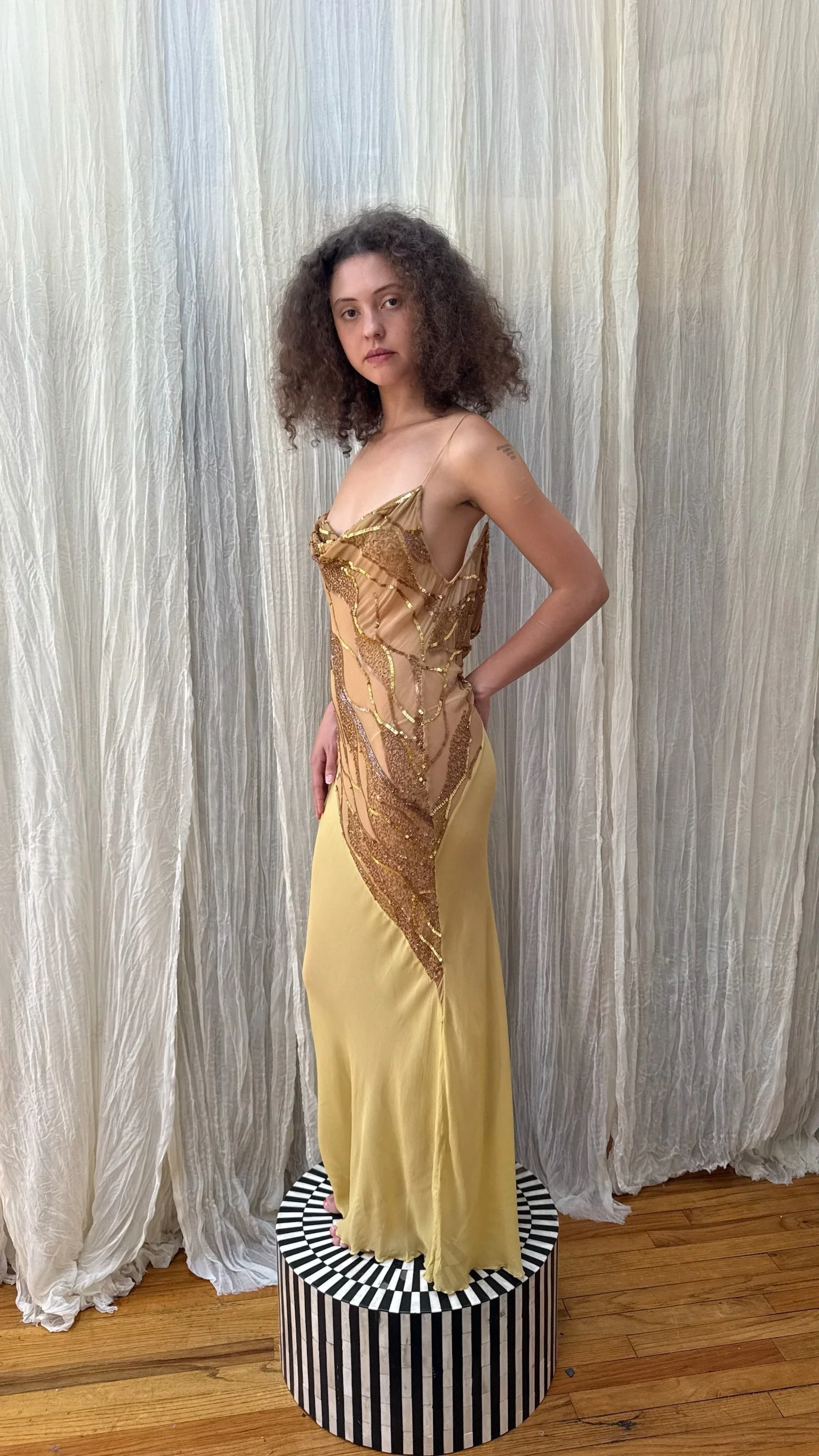golden slinky sexy beaded gown (XS-XL)