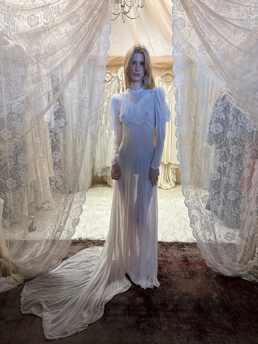 1930s/40s white chiffon wedding gown (XS)  Farmer's Daughter