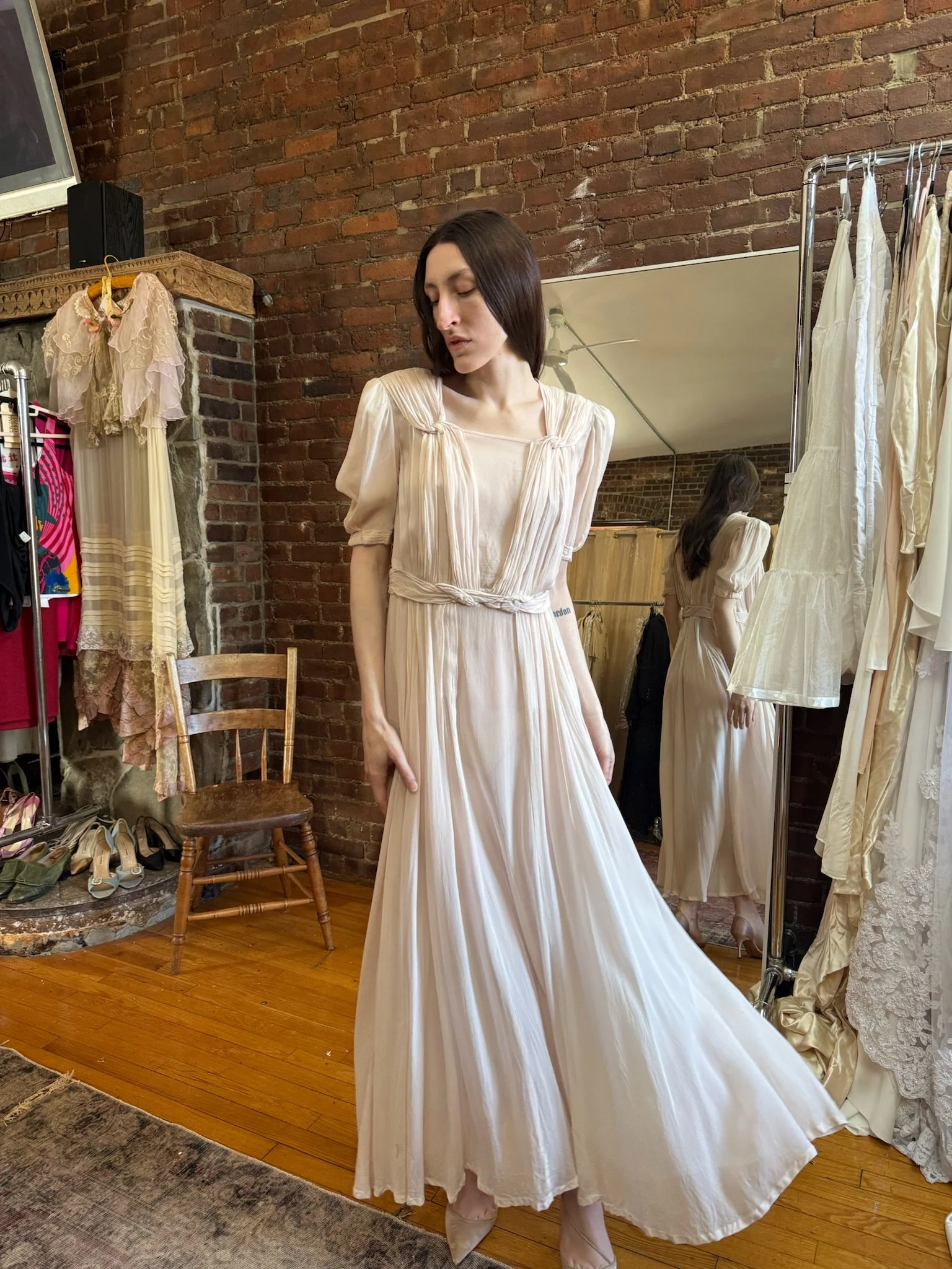 1930s palest pink silk chiffon dress (XS-S)