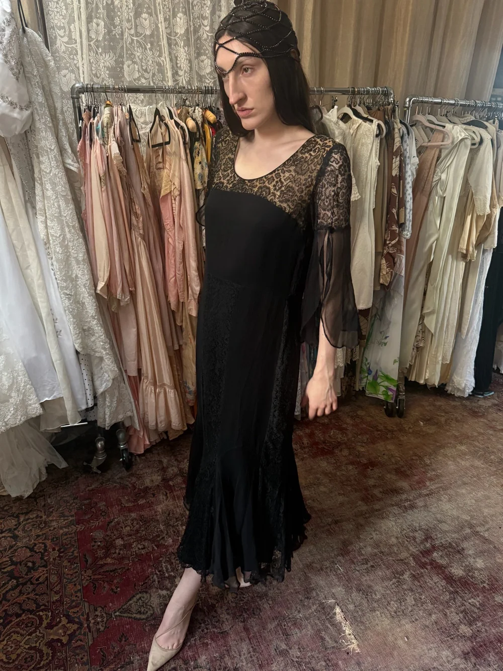 1920s silk chiffon lace dress (S-M)  Farmer's Daughter