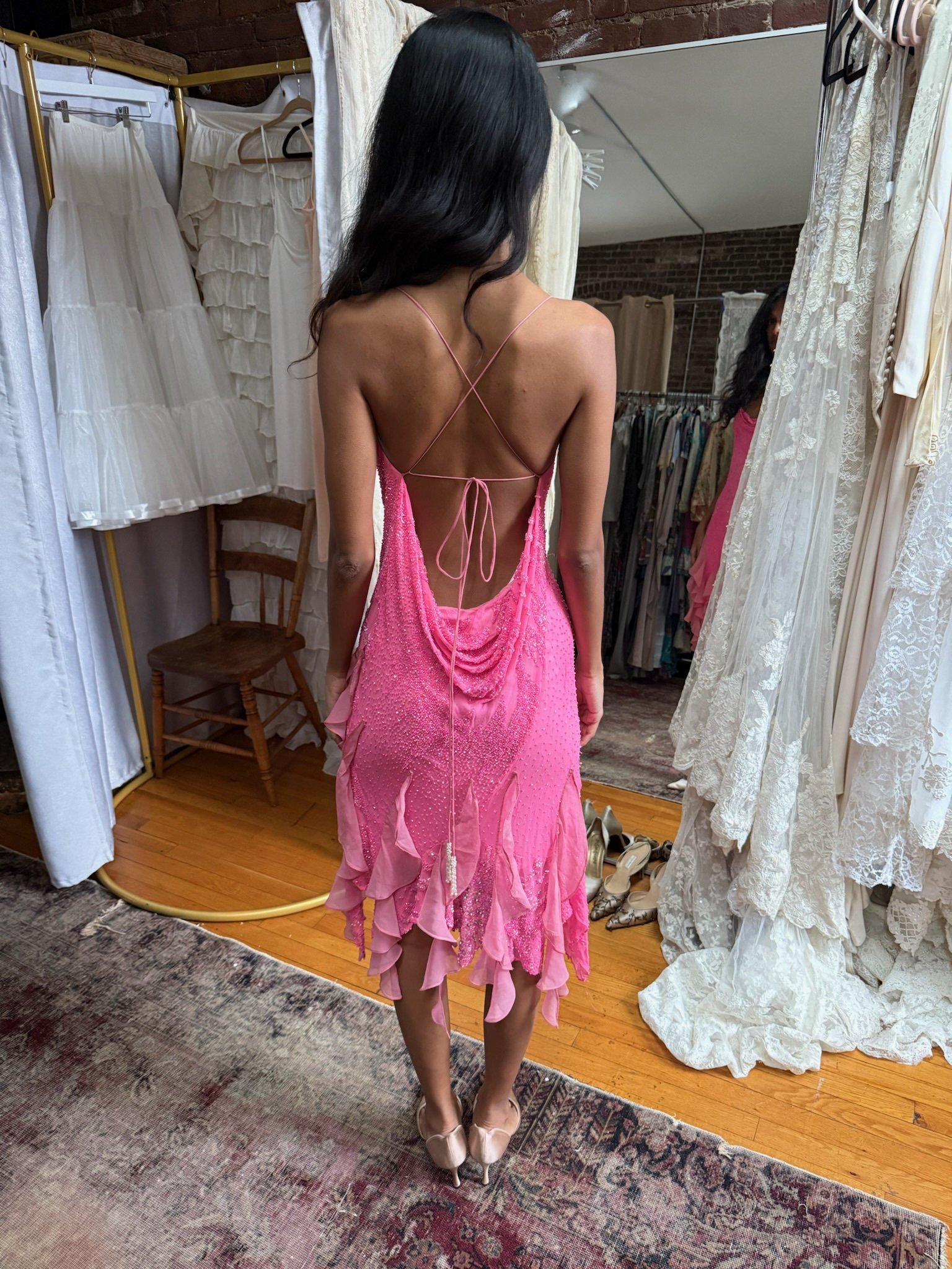 hot pink sexy slinky beaded dress (XS-M)