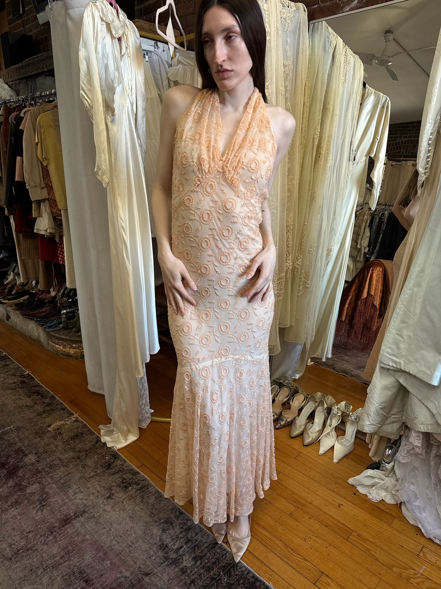floral net peach dress (S)