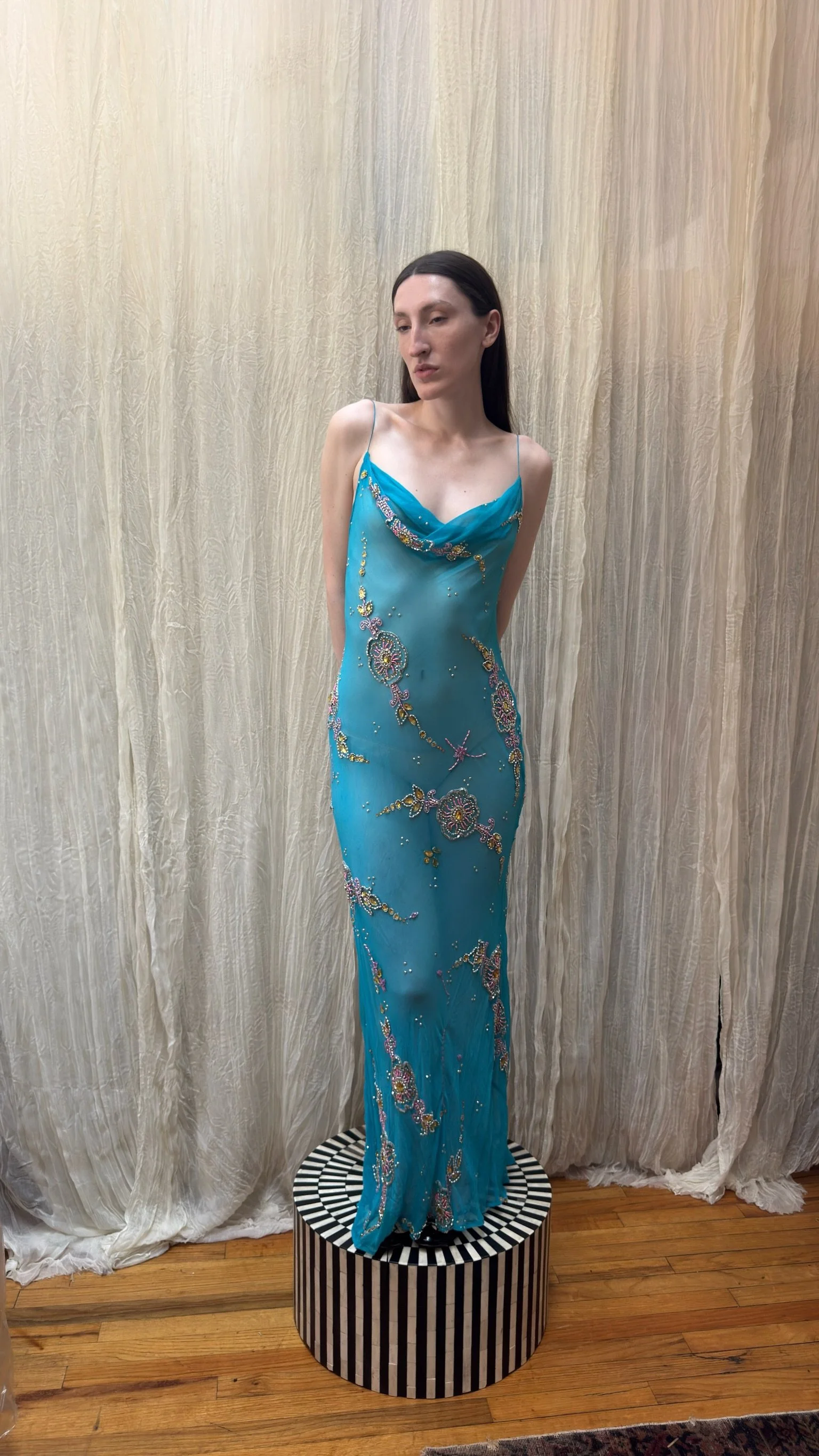 mermaid silk beaded bias cut gown (XS-XL)