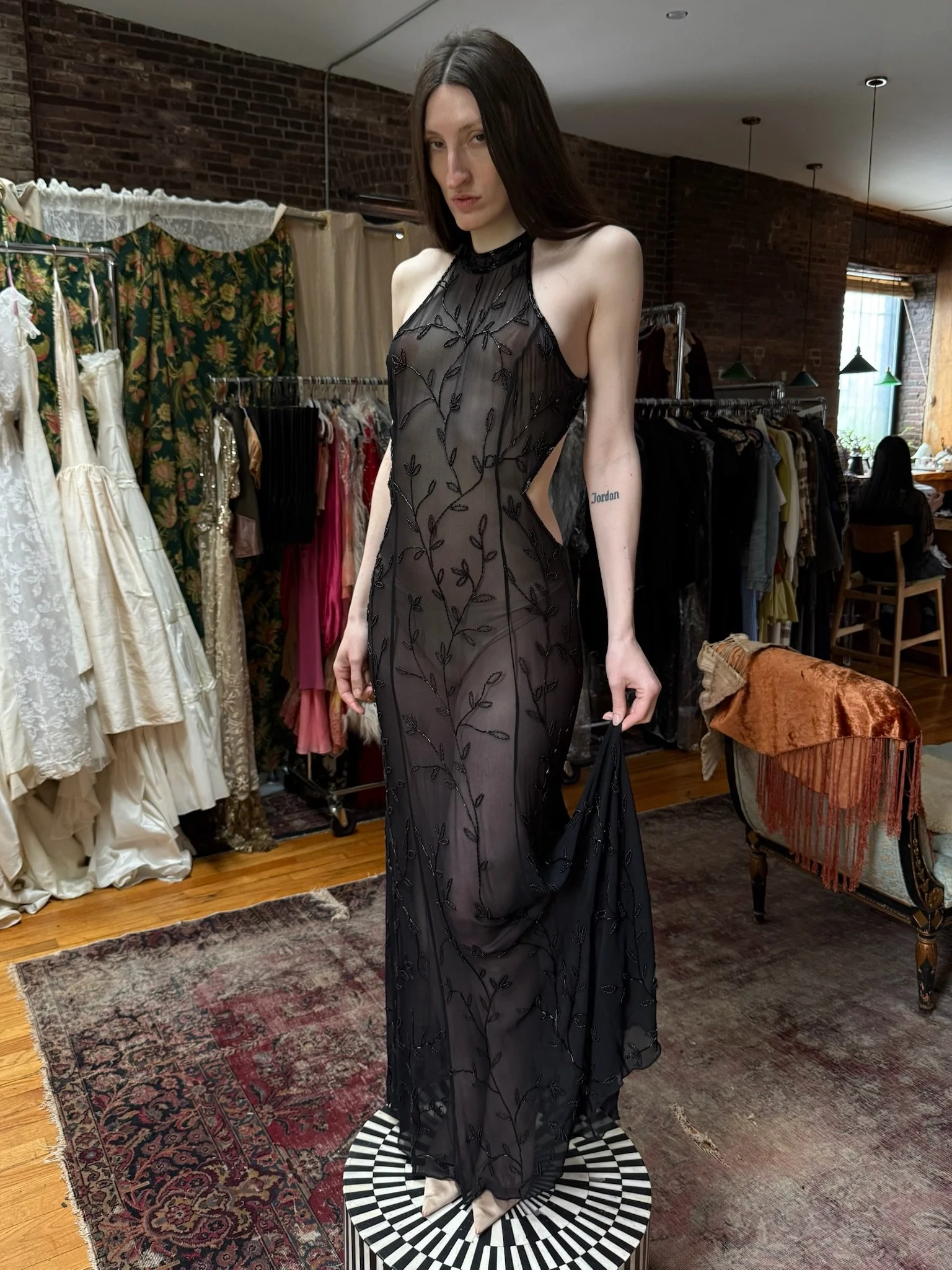 sheer beaded gothic gown (S)