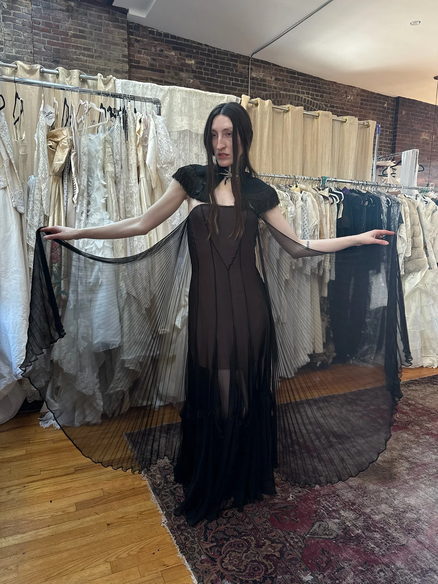 la perla silk chiffon cape gown (S-M)