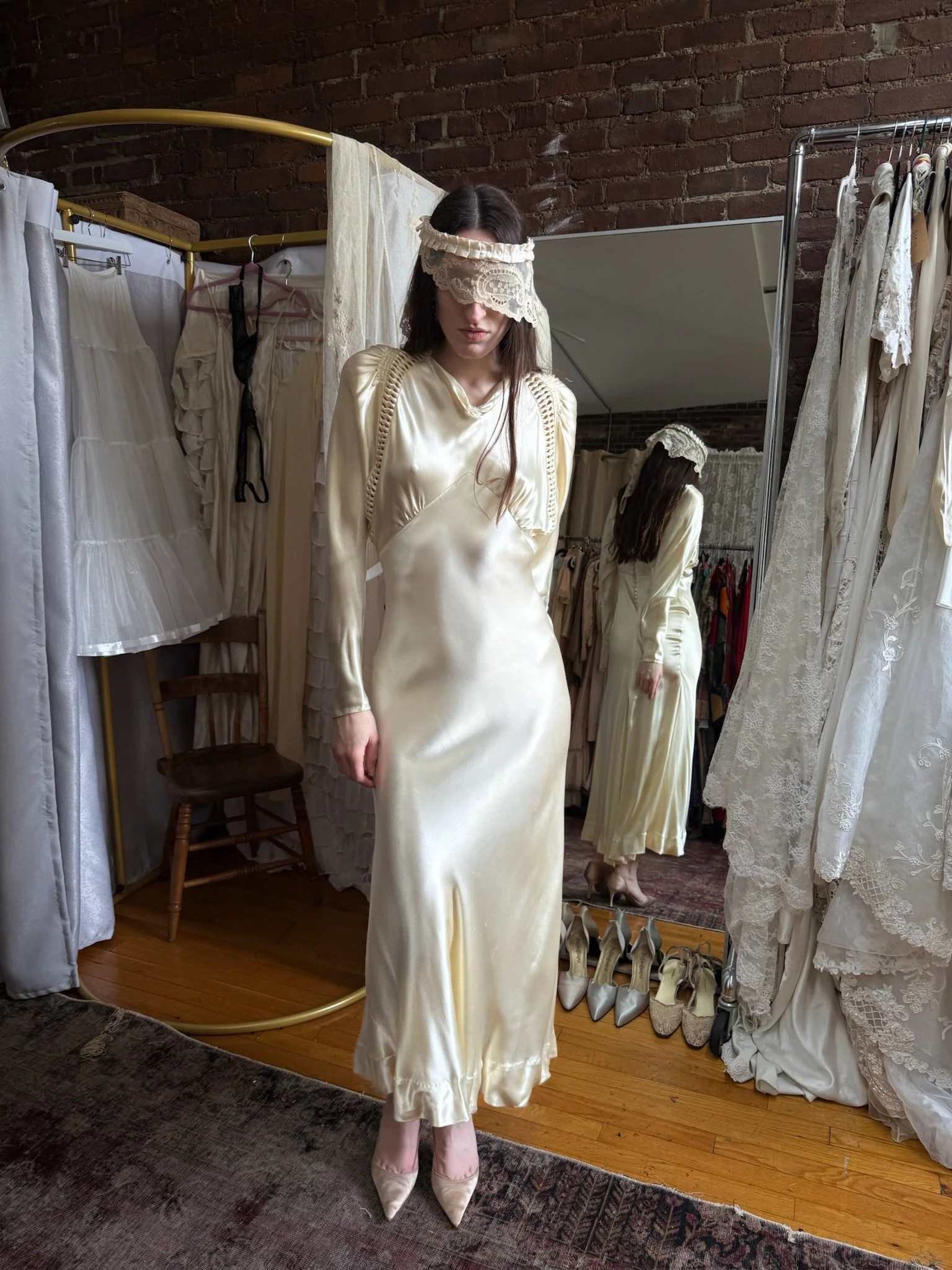 1930s celeste silk satin gown (S)