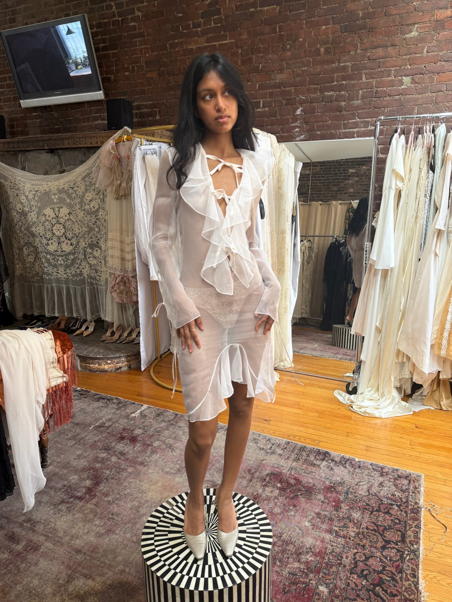 sheer white givenchy ruffle dress (XS-S)