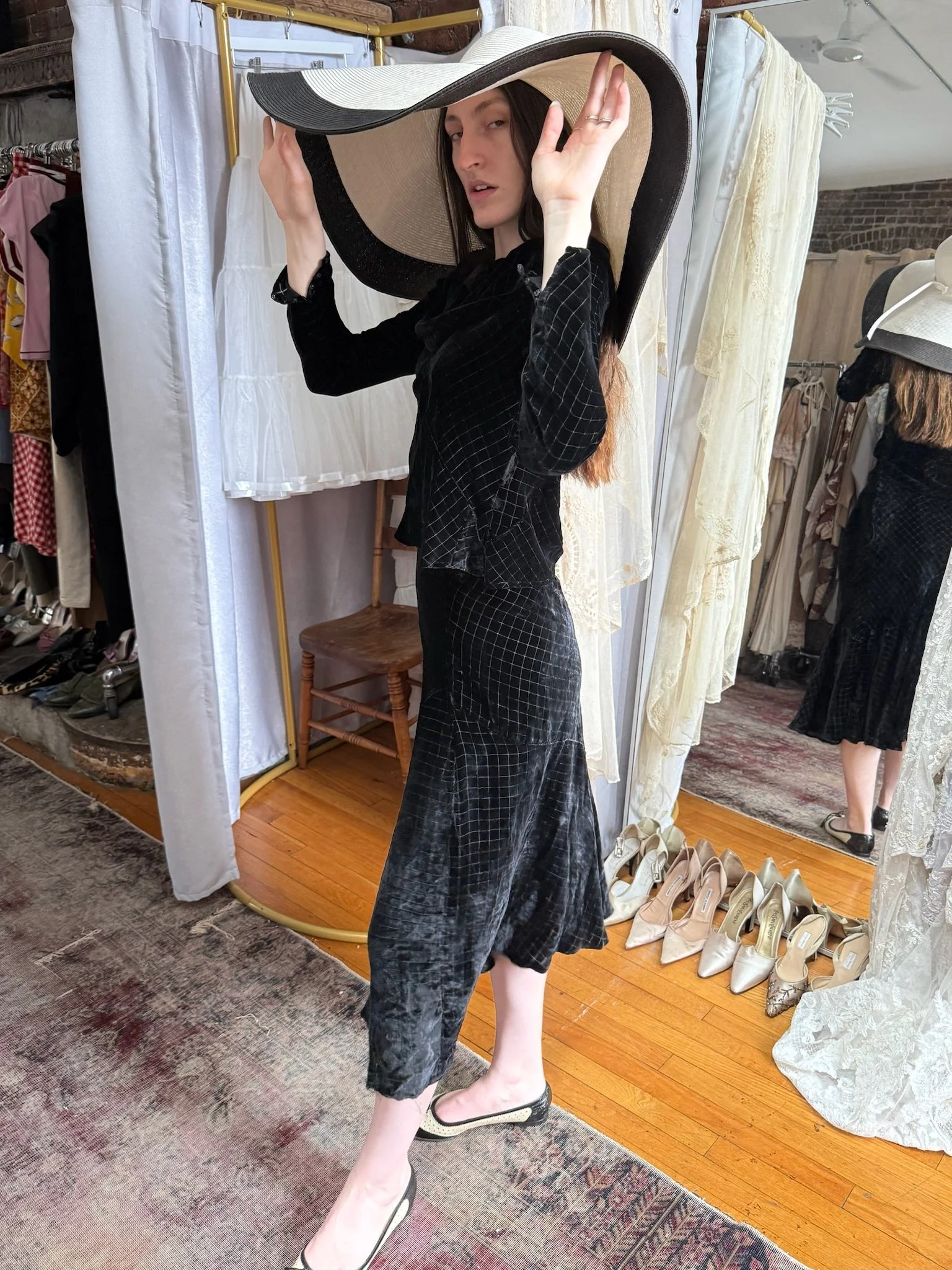 1930/40s silk velvet burnout square set (XS-S)