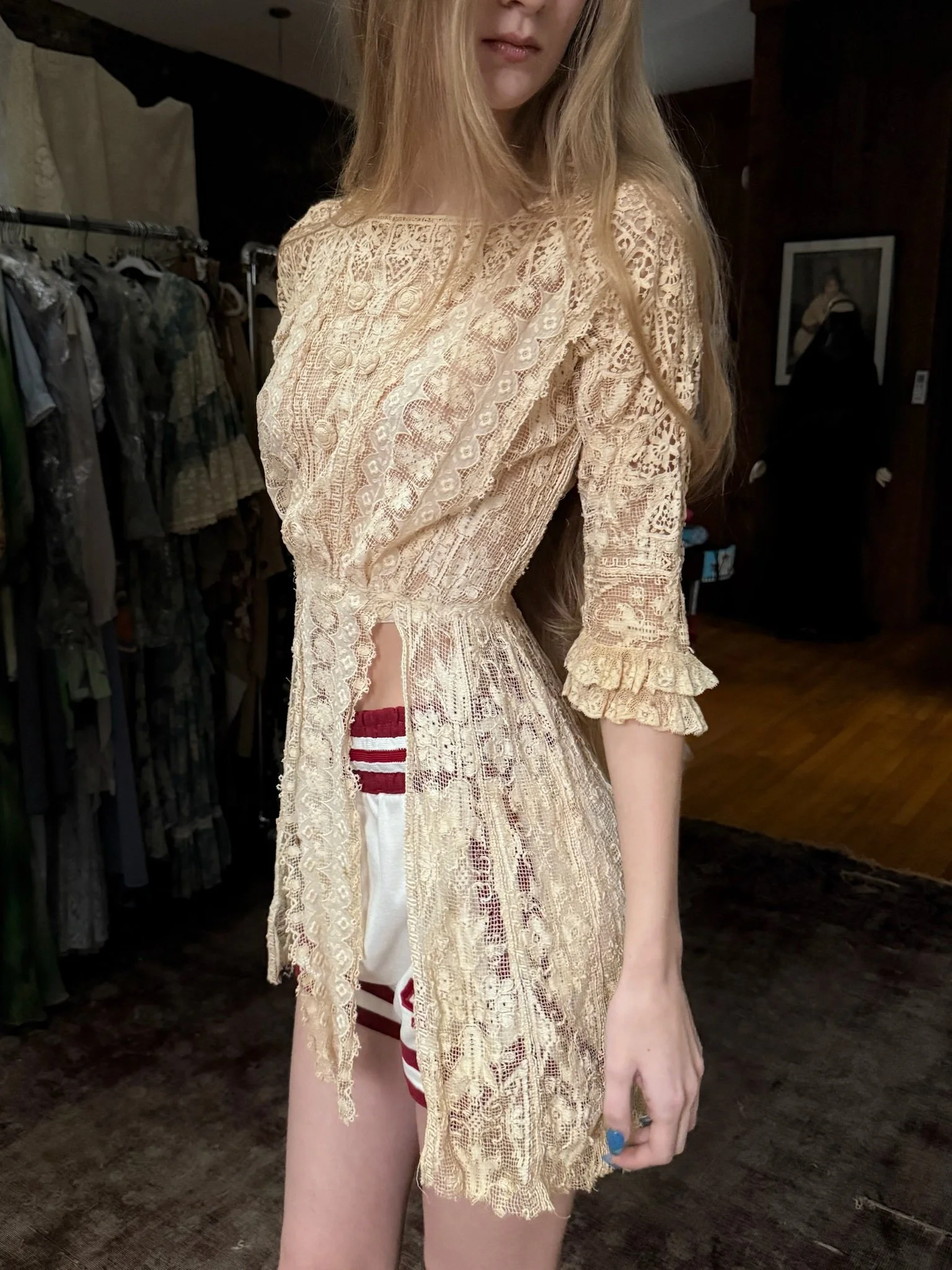 antique filet lace paneled top (XXS-XS)