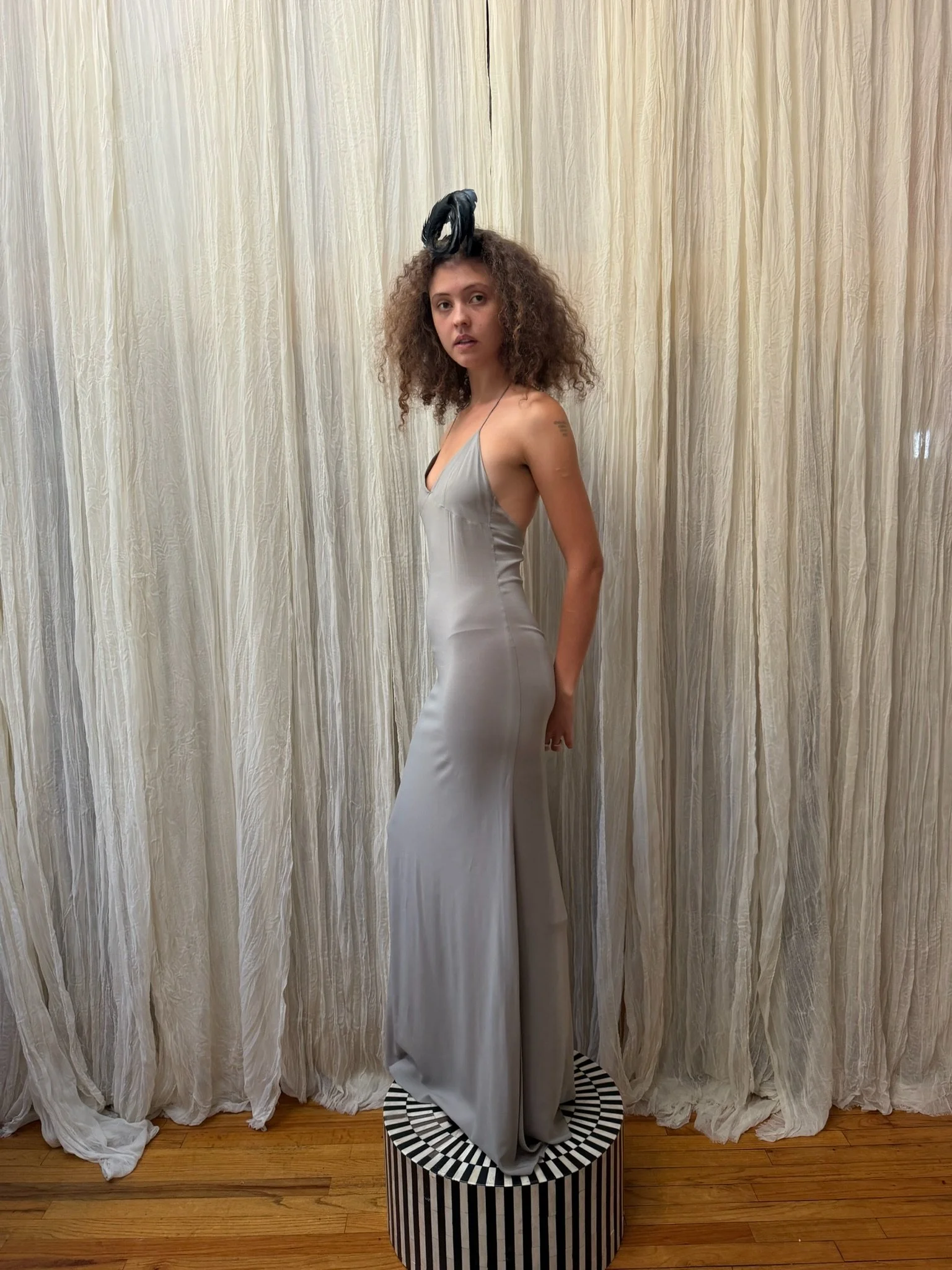 alberta ferretti grey halter neck slip dress (XS-S)
