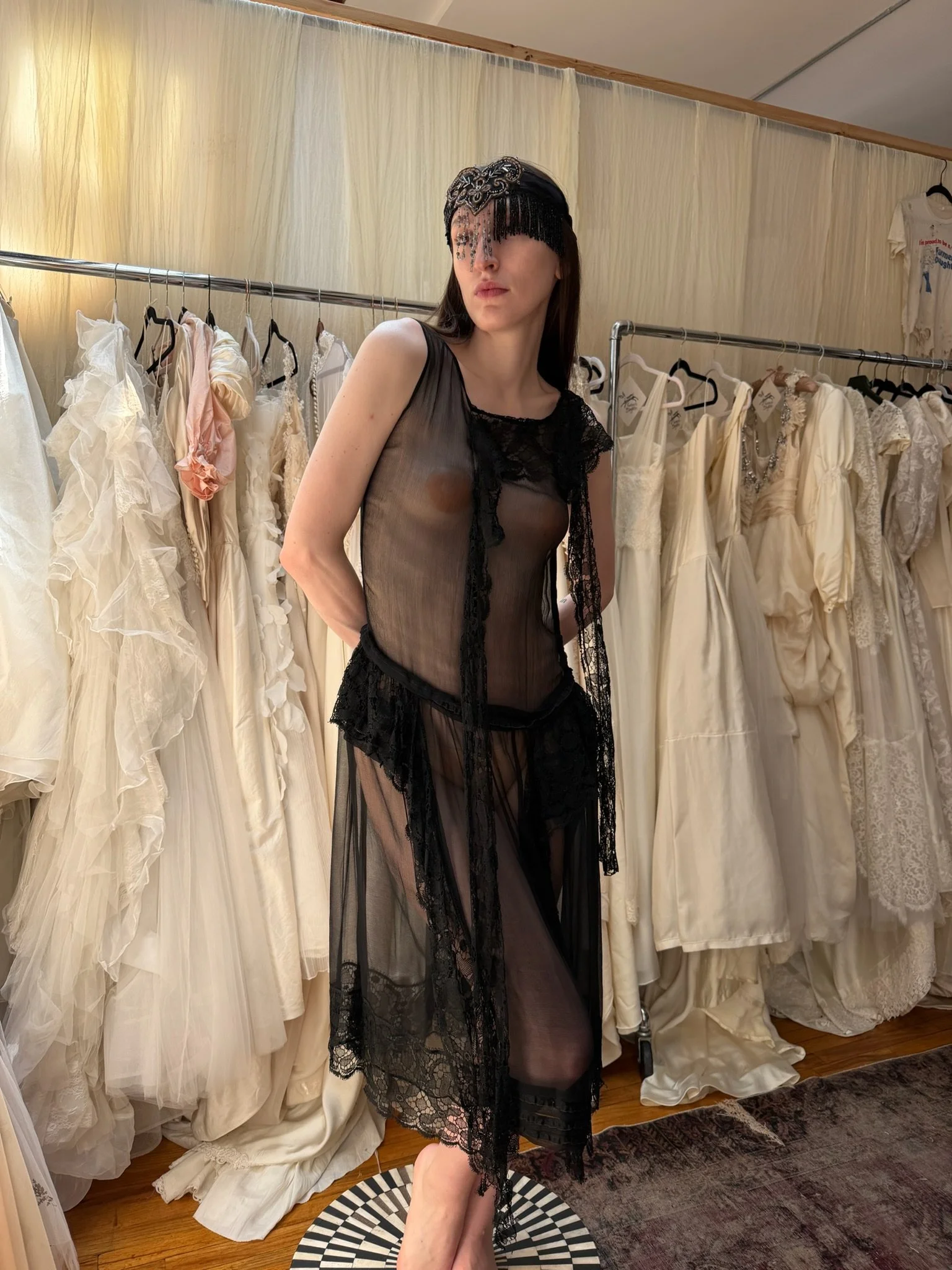 1920s black silk chiffon dress (XS-S)